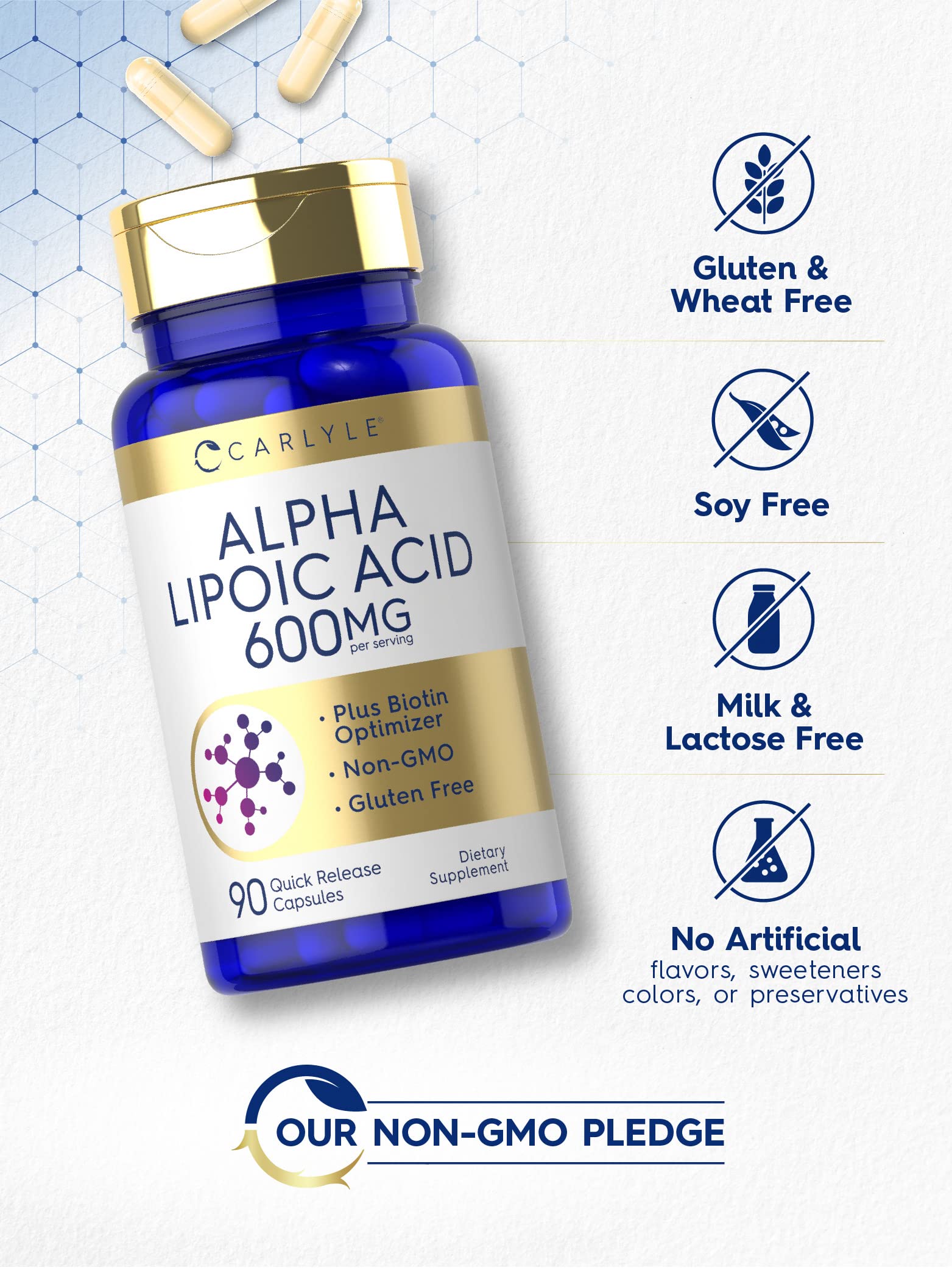 Foto 5 pulgar | Suplemento de Ácido Alfa Lipoico Carlyle 600 mg más Biotina 90 Cápsulas - Venta Internacional