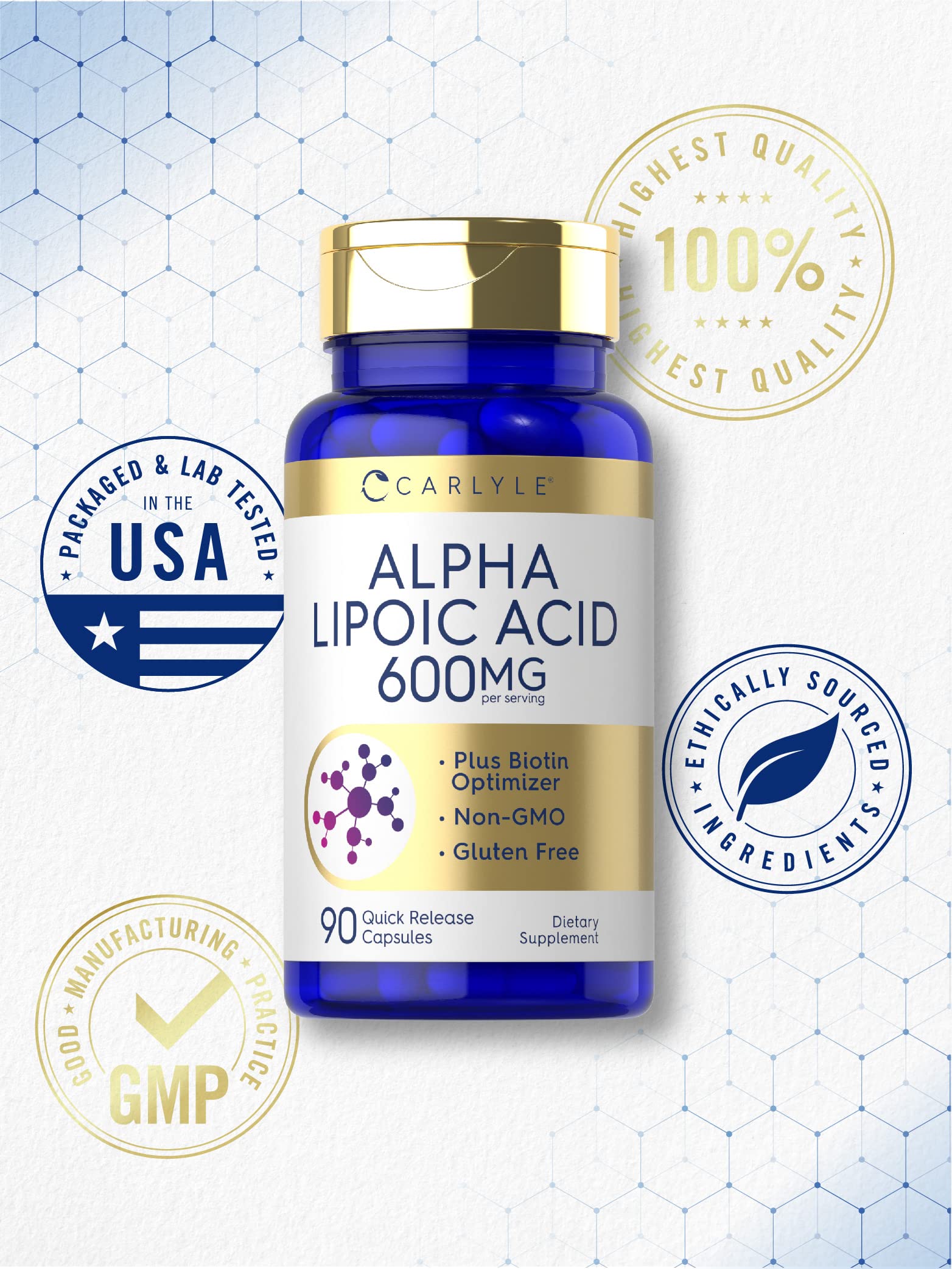Foto 6 pulgar | Suplemento de Ácido Alfa Lipoico Carlyle 600 mg más Biotina 90 Cápsulas - Venta Internacional