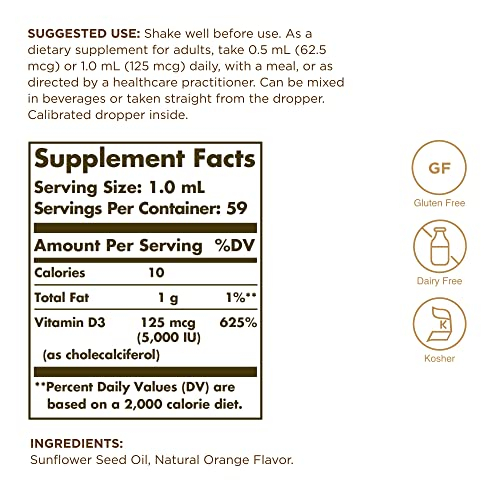 Foto 3 pulgar | Suplemento de Vitamina D3 Líquida Solgar 125 Mcg 60 Ml - Venta Internacional