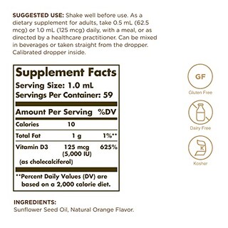 Foto 2 | Suplemento de Vitamina D3 Líquida Solgar 125 Mcg 60 Ml - Venta Internacional