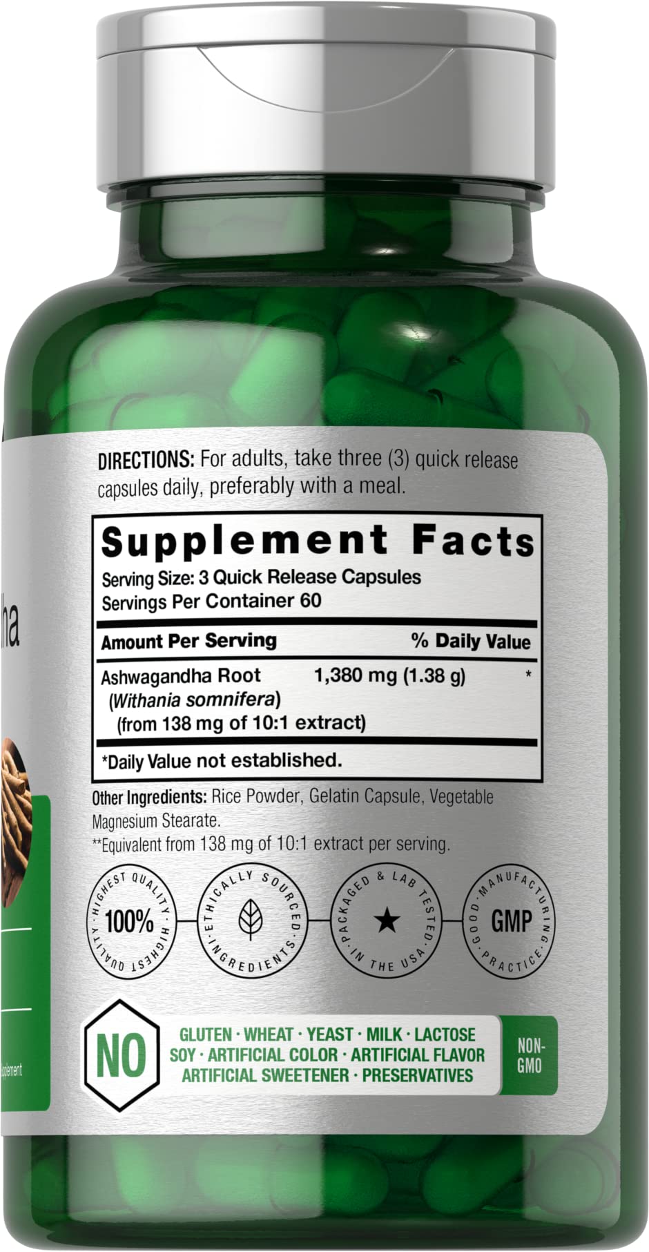 Foto 3 pulgar | Suplemento Horbaach Cápsulas de Ashwagandha 1380 mg 180 Unidades - Venta Internacional
