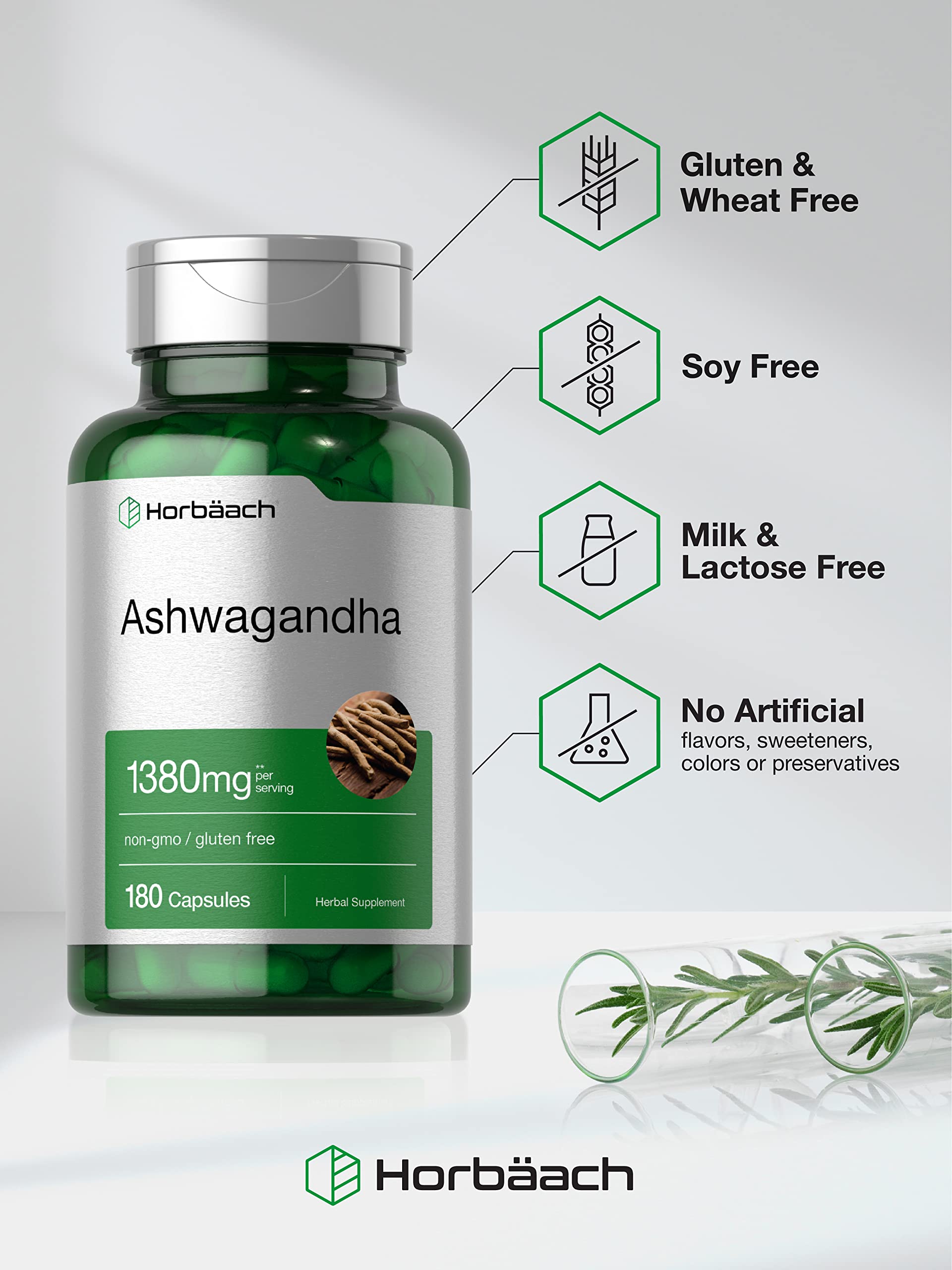 Foto 5 pulgar | Suplemento Horbaach Cápsulas de Ashwagandha 1380 mg 180 Unidades - Venta Internacional