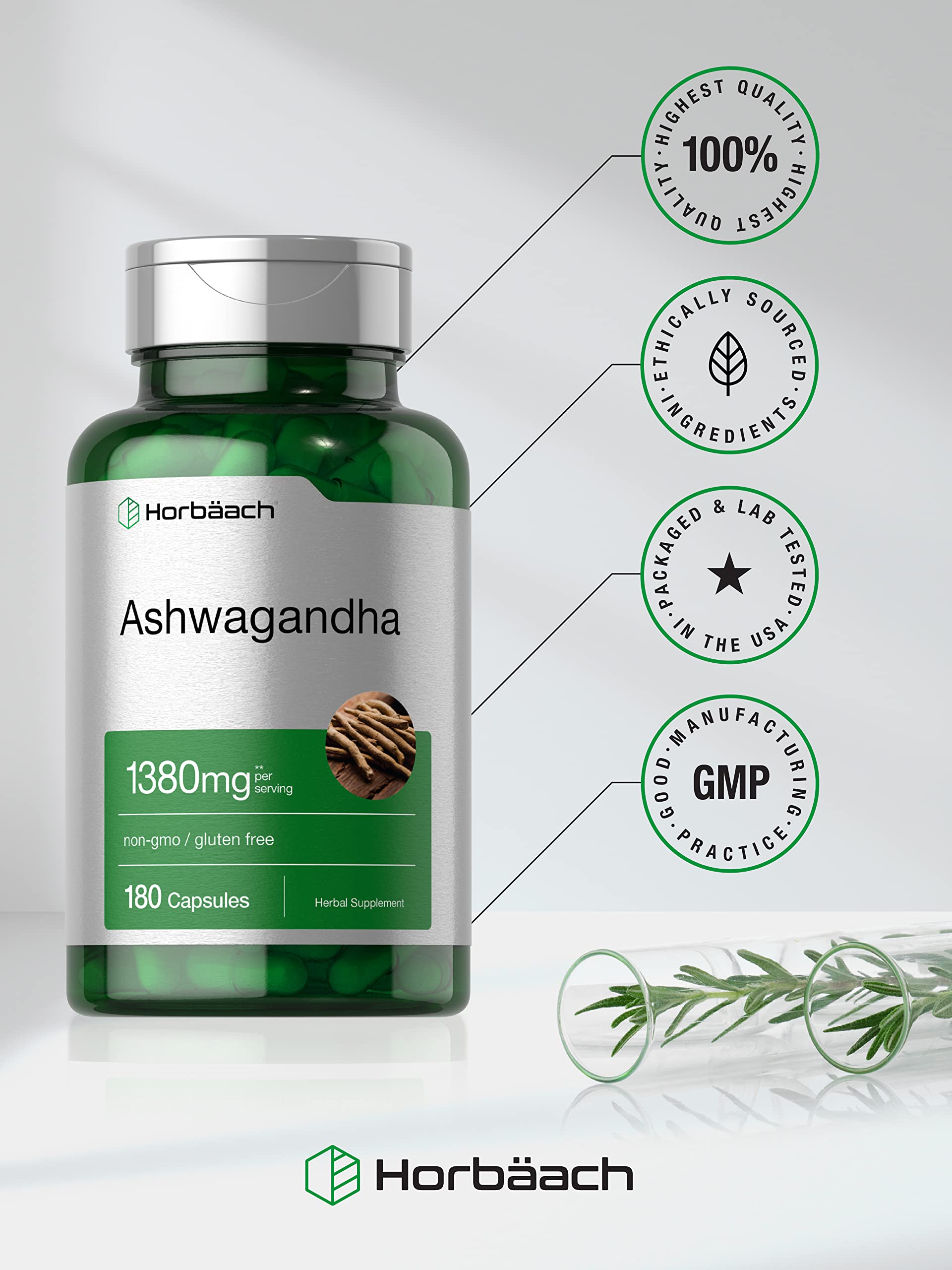 Foto 6 pulgar | Suplemento Horbaach Cápsulas de Ashwagandha 1380 mg 180 Unidades - Venta Internacional