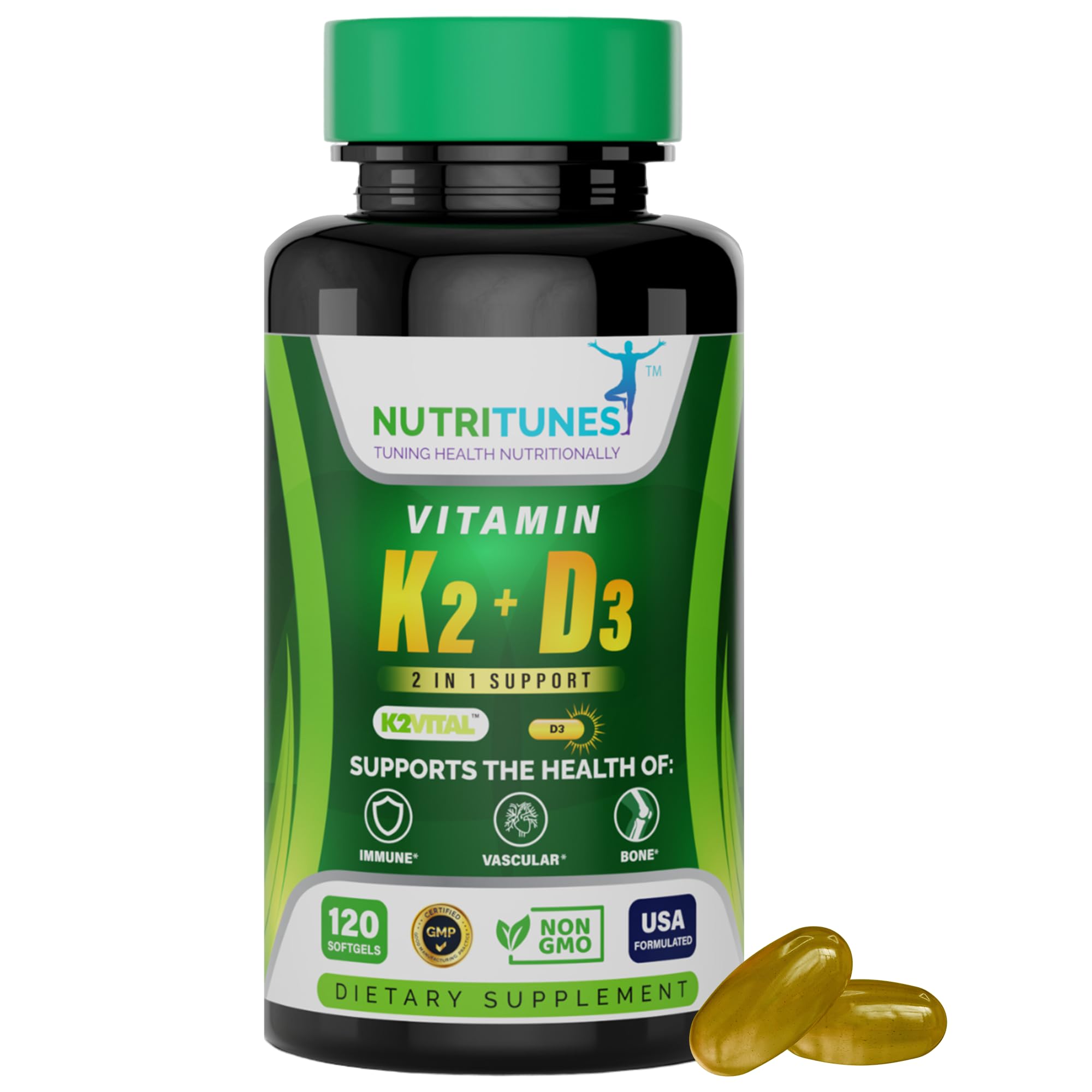Foto 2 pulgar | Suplemento Nutritunes de Vitamina K2 + D3 5000 Ui 120 Cápsulas - Venta Internacional