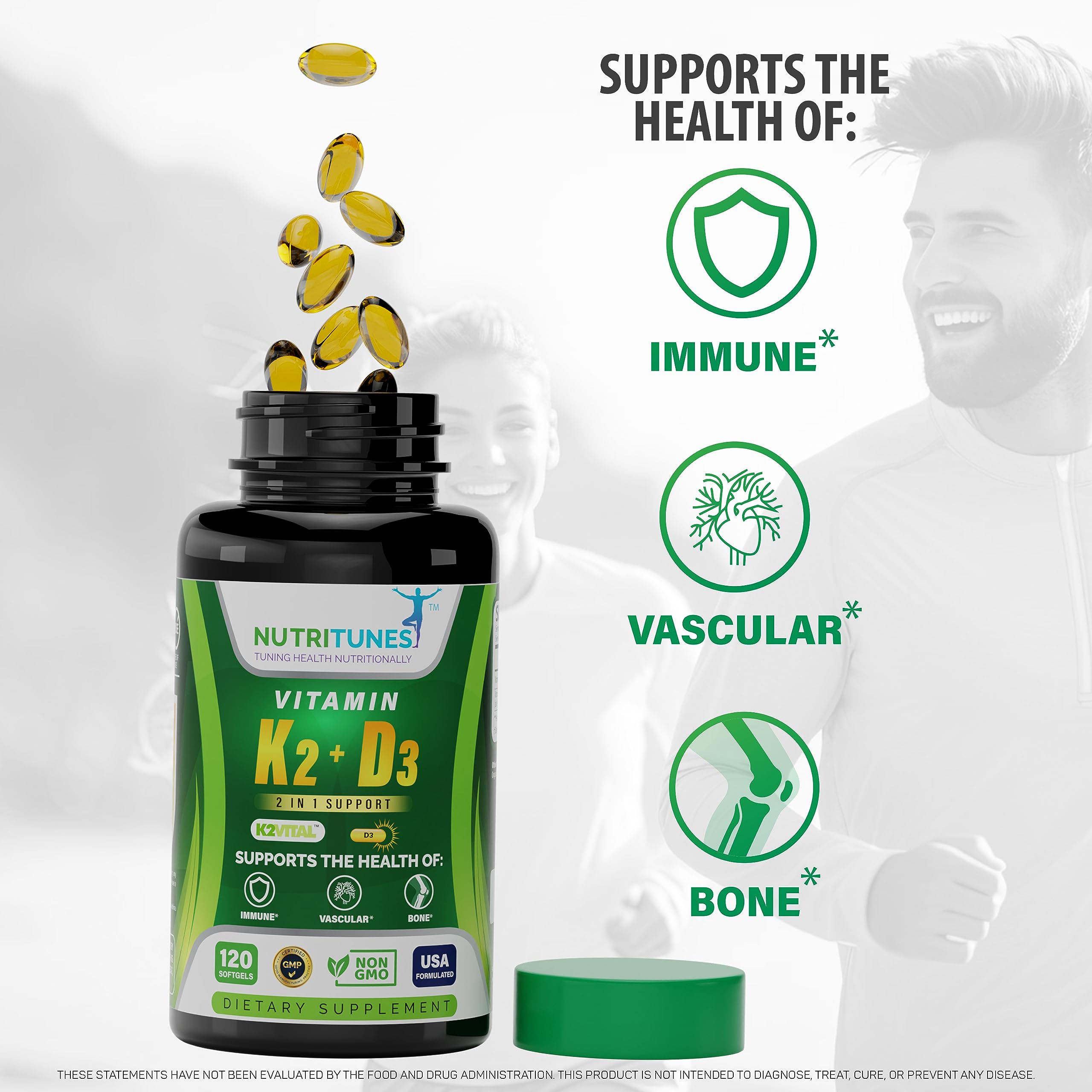 Foto 3 pulgar | Suplemento Nutritunes de Vitamina K2 + D3 5000 Ui 120 Cápsulas - Venta Internacional