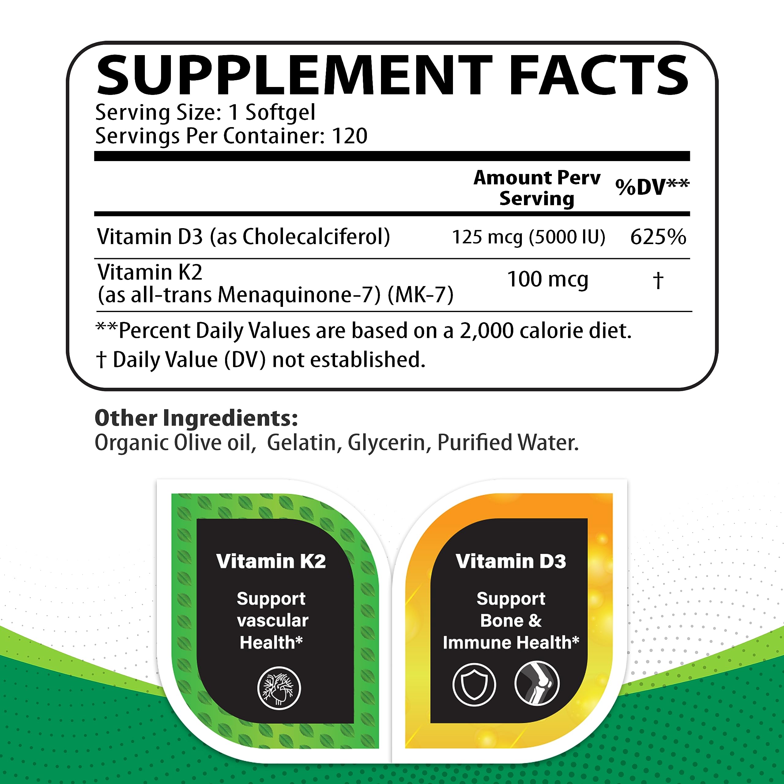 Foto 4 pulgar | Suplemento Nutritunes de Vitamina K2 + D3 5000 Ui 120 Cápsulas - Venta Internacional