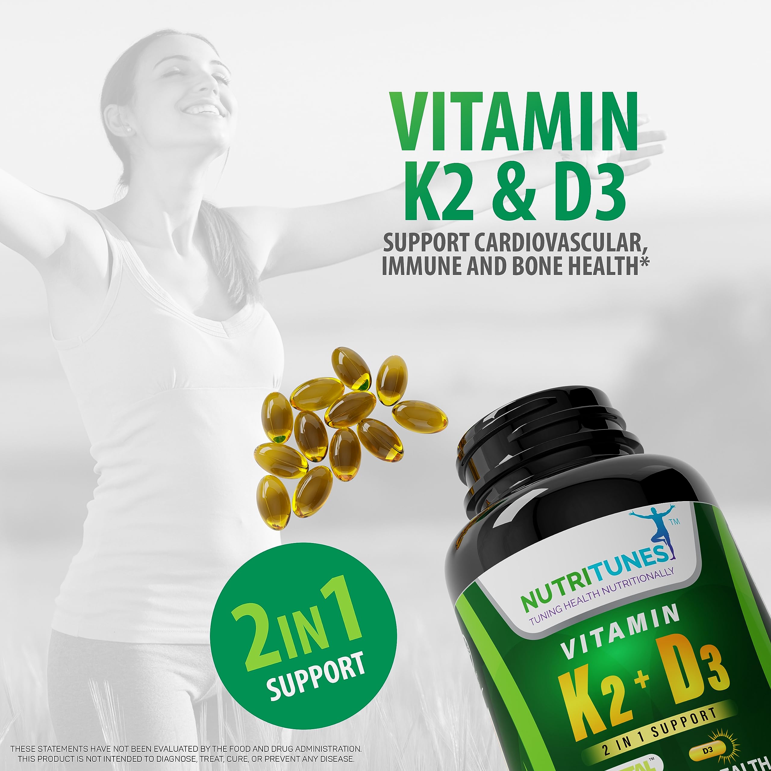 Foto 6 pulgar | Suplemento Nutritunes de Vitamina K2 + D3 5000 Ui 120 Cápsulas - Venta Internacional