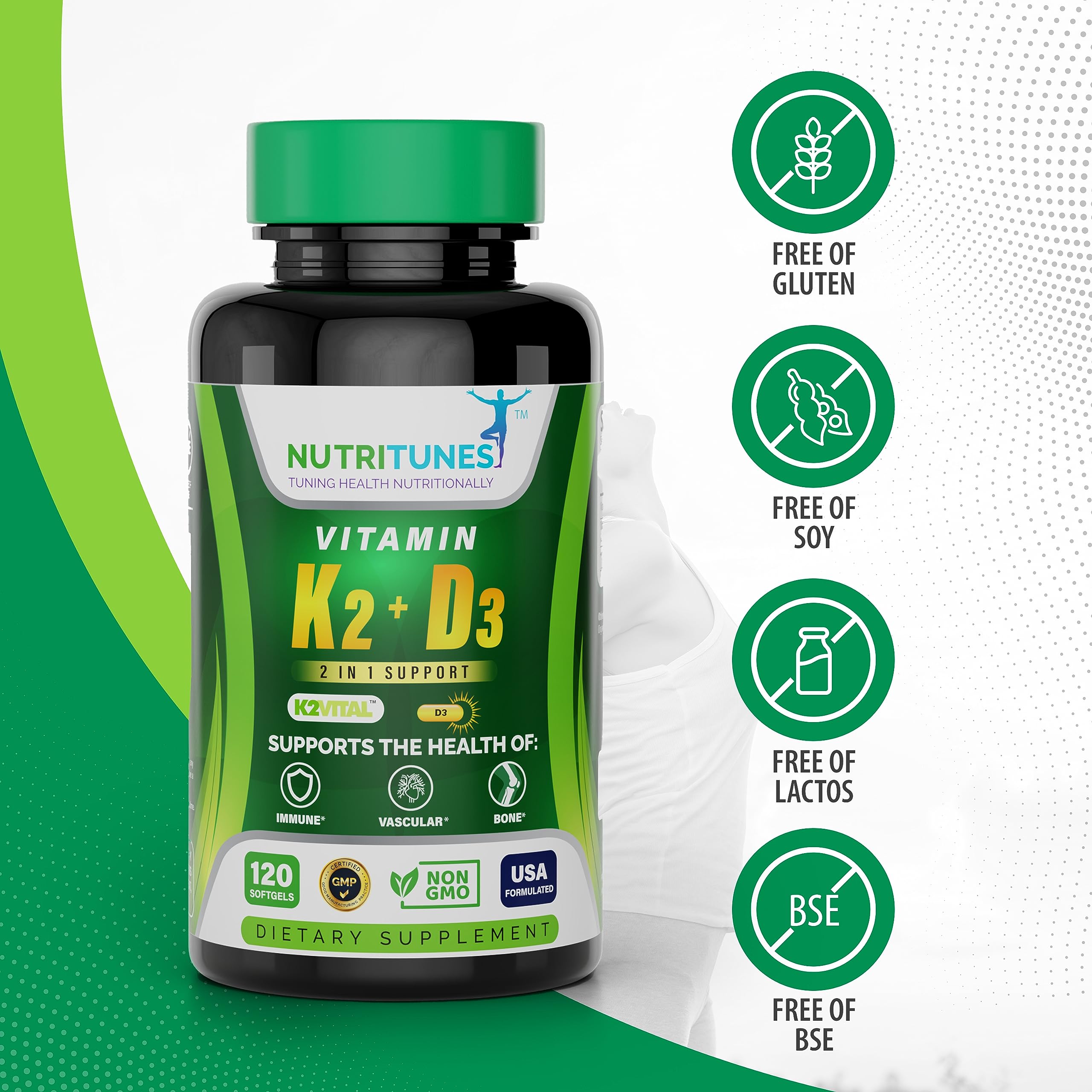 Foto 7 pulgar | Suplemento Nutritunes de Vitamina K2 + D3 5000 Ui 120 Cápsulas - Venta Internacional