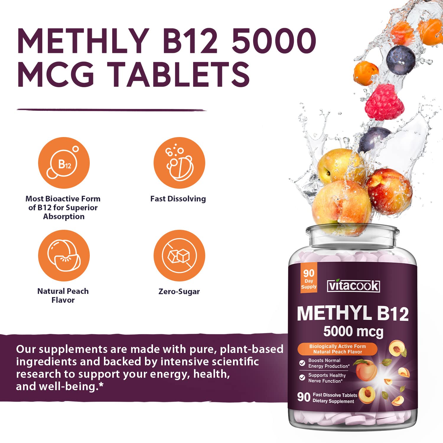 Foto 6 pulgar | Suplemento Vitacook Vitamina B12 Metilcobalamina 90 Tabletas - Venta Internacional