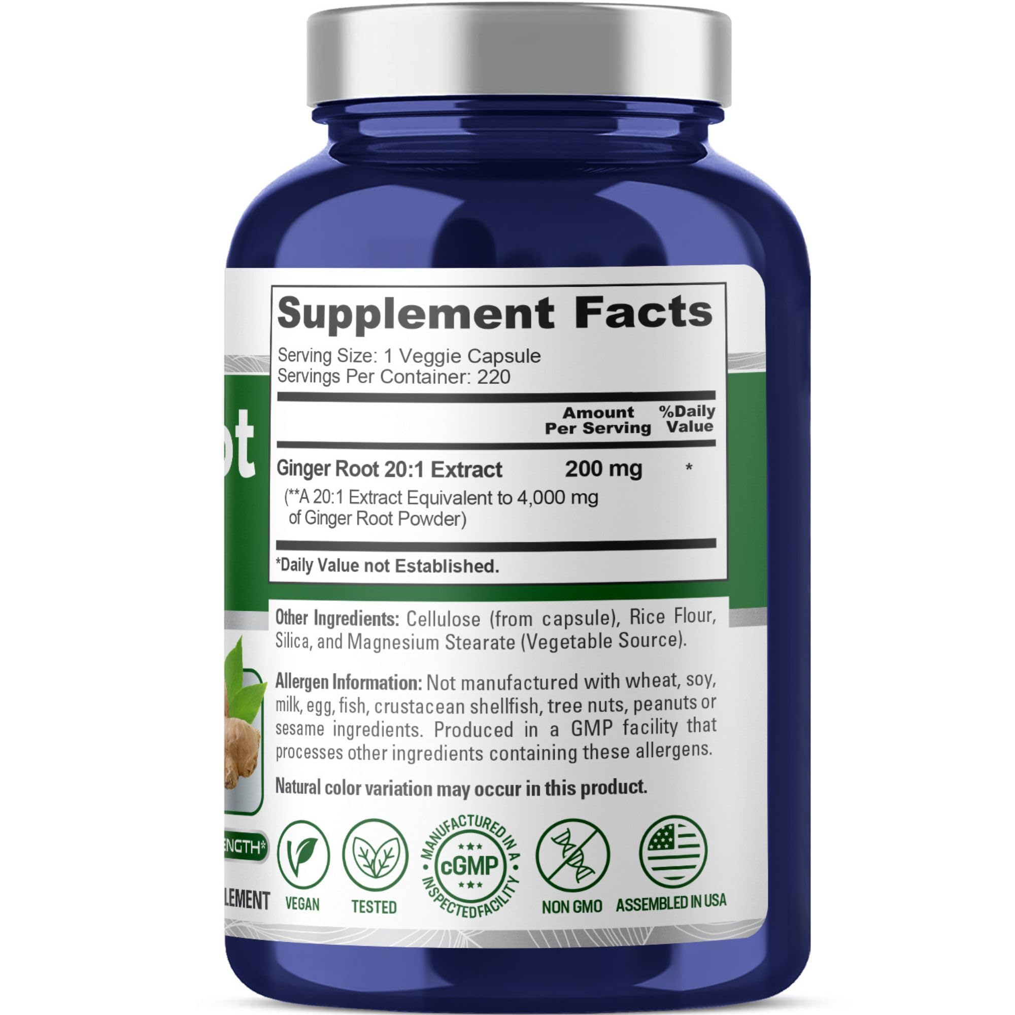 Foto 3 pulgar | Suplemento Nusapure Cápsulas de Raíz de Jengibre 4000 mg 220 Unidades - Venta Internacional
