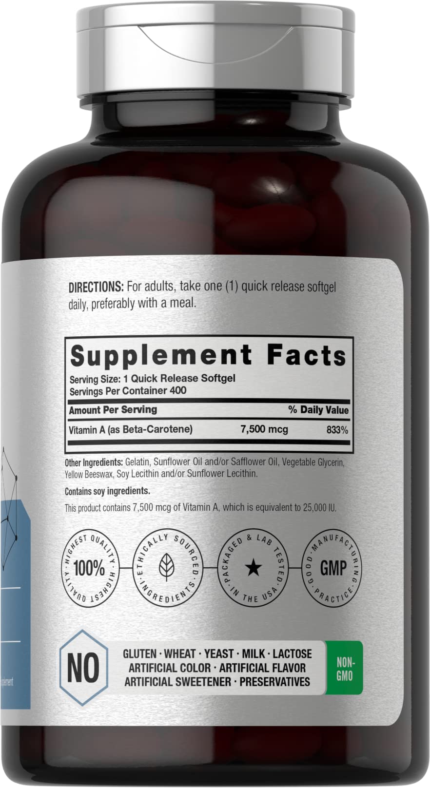 Foto 3 pulgar | Suplemento Horbäach Beta Caroteno 25 000 Ui 400 Softgels - Venta Internacional