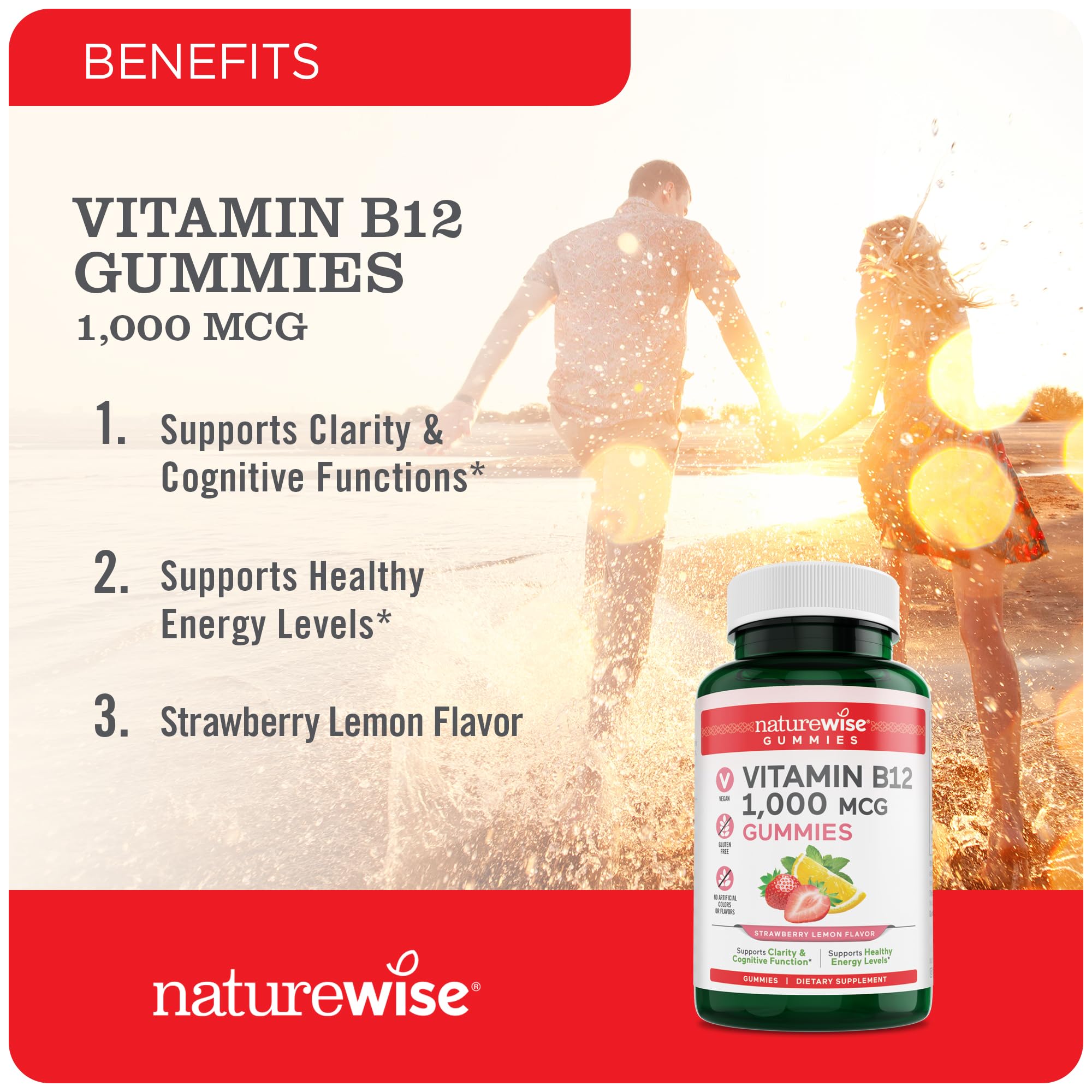 Foto 6 pulgar | Gomitas de Vitamina B12 Naturewise 1000 MCG Fresa y Limón - Venta Internacional
