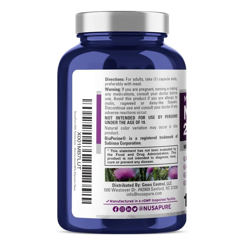 Foto 3 pulgar | Suplemento de Extracto de Cardo Mariano Nusapure 27.500 Mg 120 Cápsulas - Venta Internacional