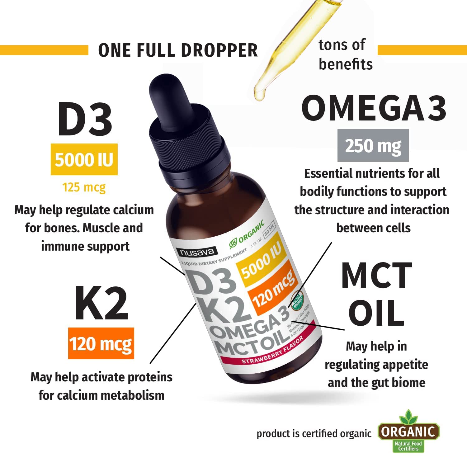 Foto 4 pulgar | Gotas Orgánicas Nusava Vitamina D3 K2 Omega 3 5000 Ui 2 Unidades - Venta Internacional