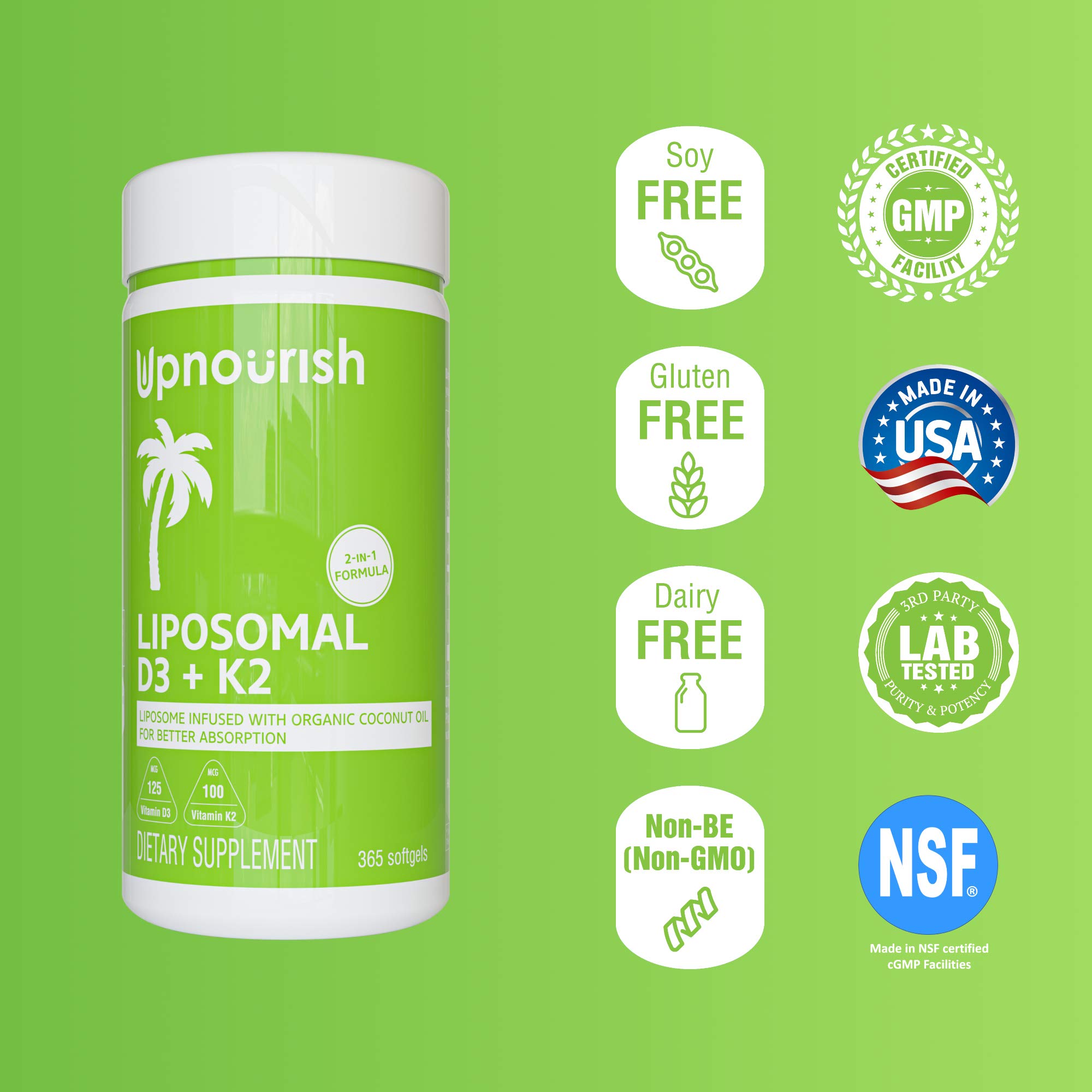 Foto 7 | Suplemento Upnourish Liposomal D3 y K2 MK-7 5000 Ui 125 mcg - Venta Internacional