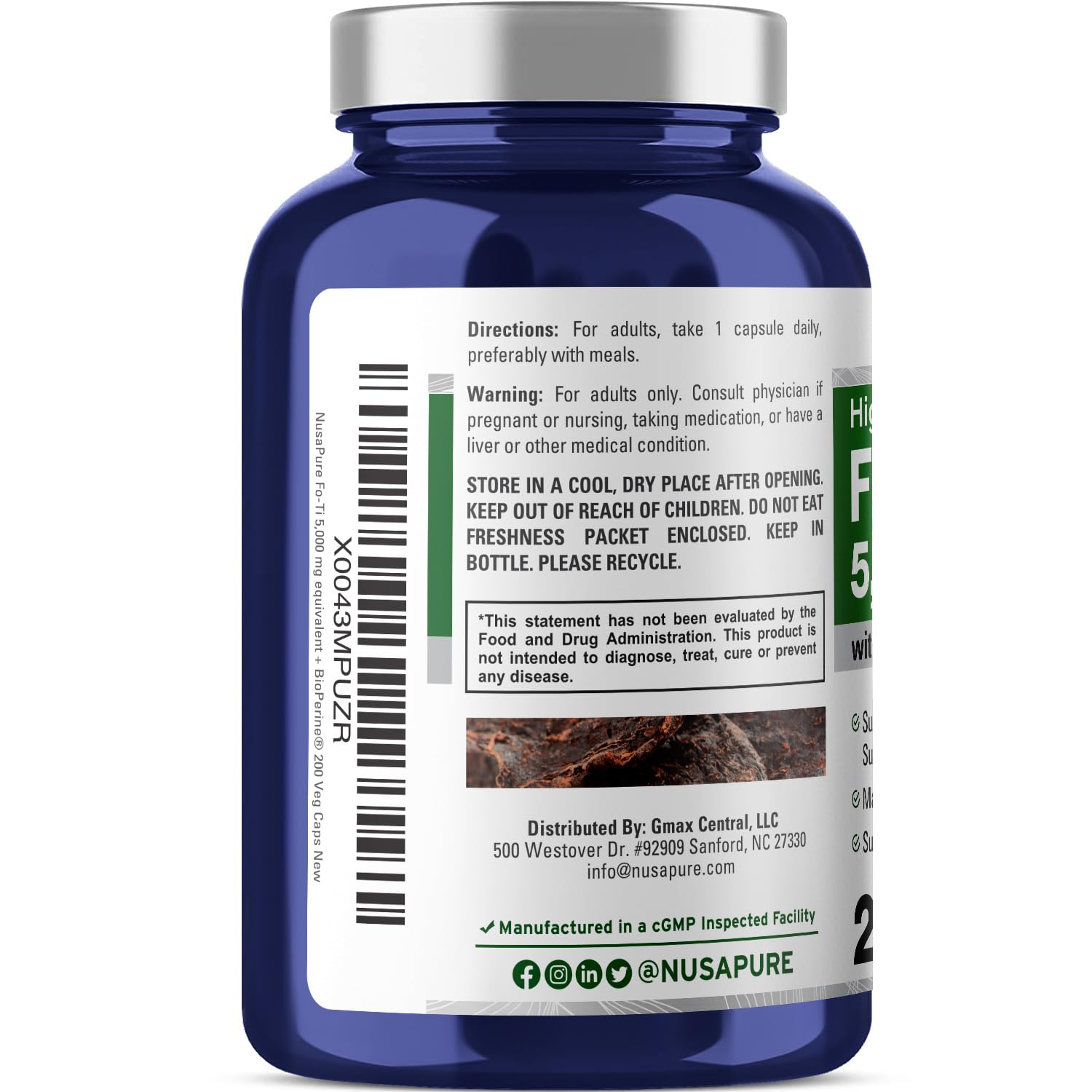 Foto 4 pulgar | Suplemento Nusapure Fo-ti de 5000 mg 200 Cápsulas Vegetarianas - Venta Internacional