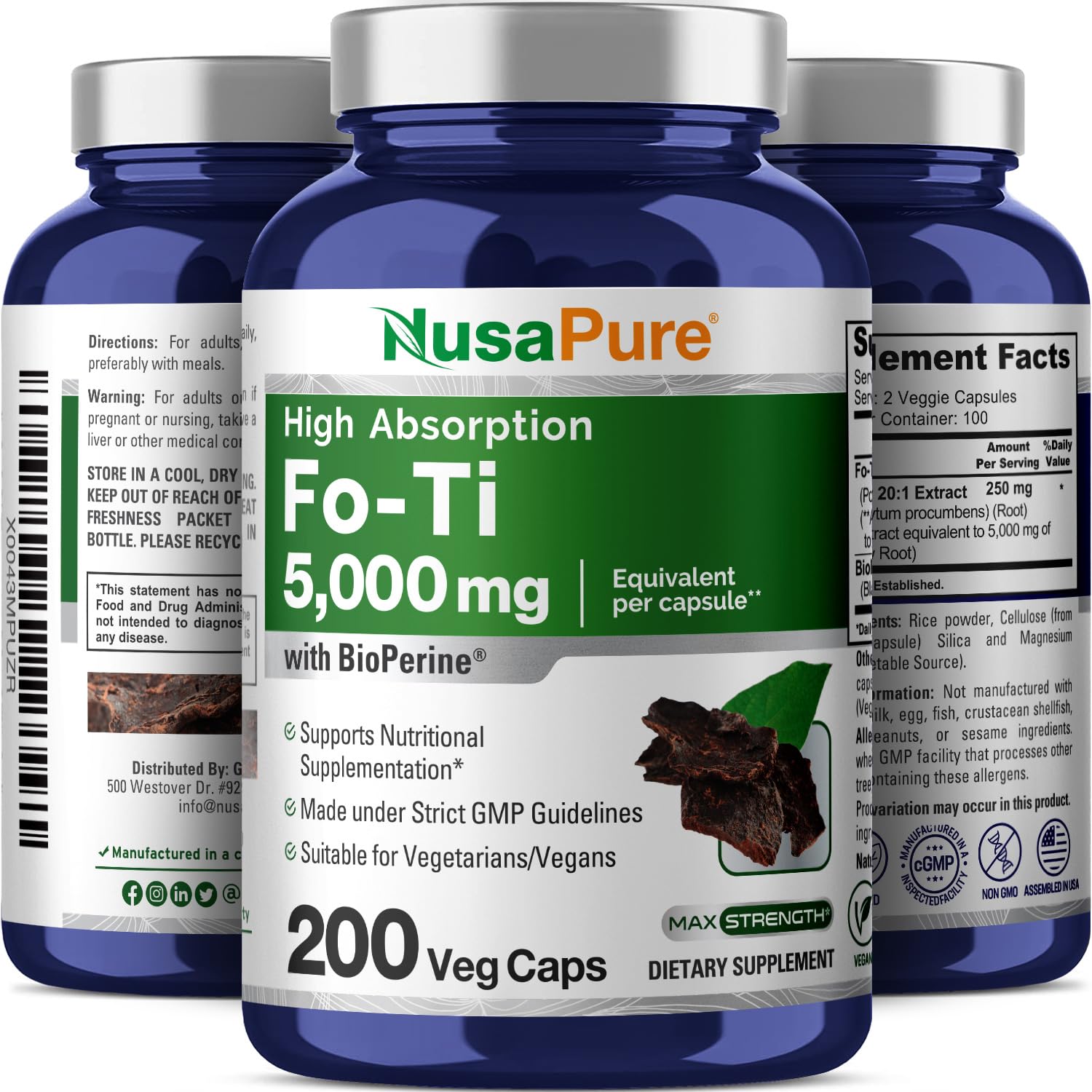 Foto 5 pulgar | Suplemento Nusapure Fo-ti de 5000 mg 200 Cápsulas Vegetarianas - Venta Internacional