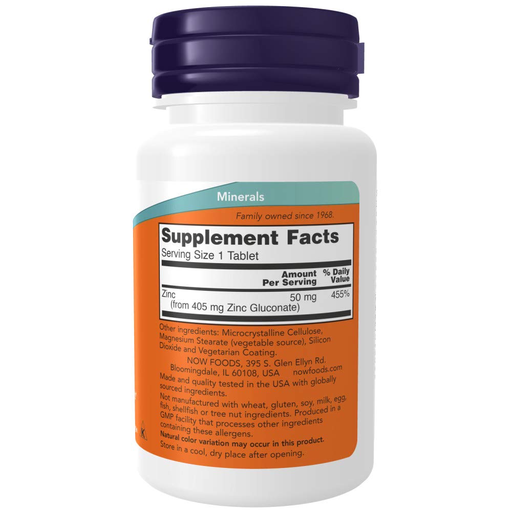 Foto 3 pulgar | Suplemento Now Gluconato de Zinc 50 mg 100 Comprimidos - Venta Internacional