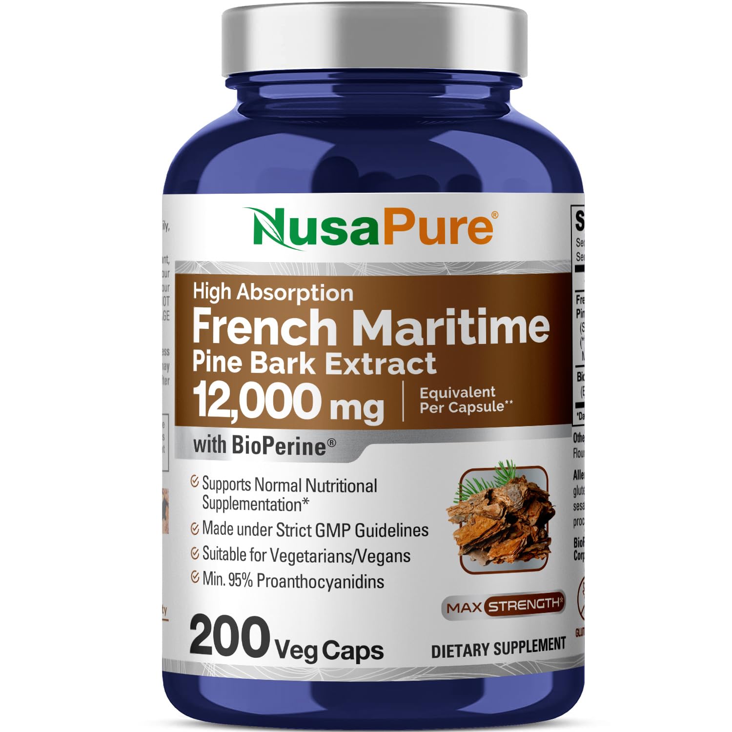 Foto 2 pulgar | Suplemento Nusapure Extracto de Corteza de Pino Marítimo Francés de 12000 mg - Venta Internacional