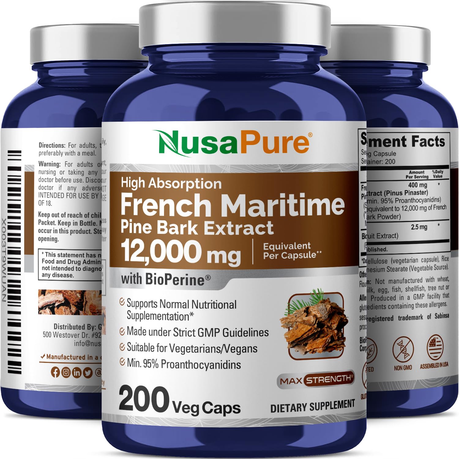 Foto 5 pulgar | Suplemento Nusapure Extracto de Corteza de Pino Marítimo Francés de 12000 mg - Venta Internacional