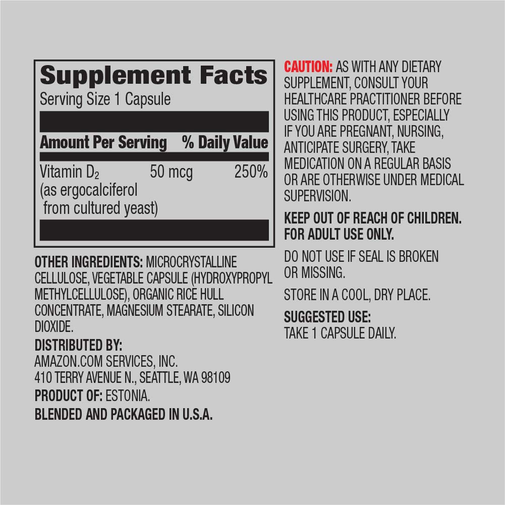 Foto 3 pulgar | Vitamina D2 Amazon Elements 2000 Ui 65 Cápsulas - Venta Internacional