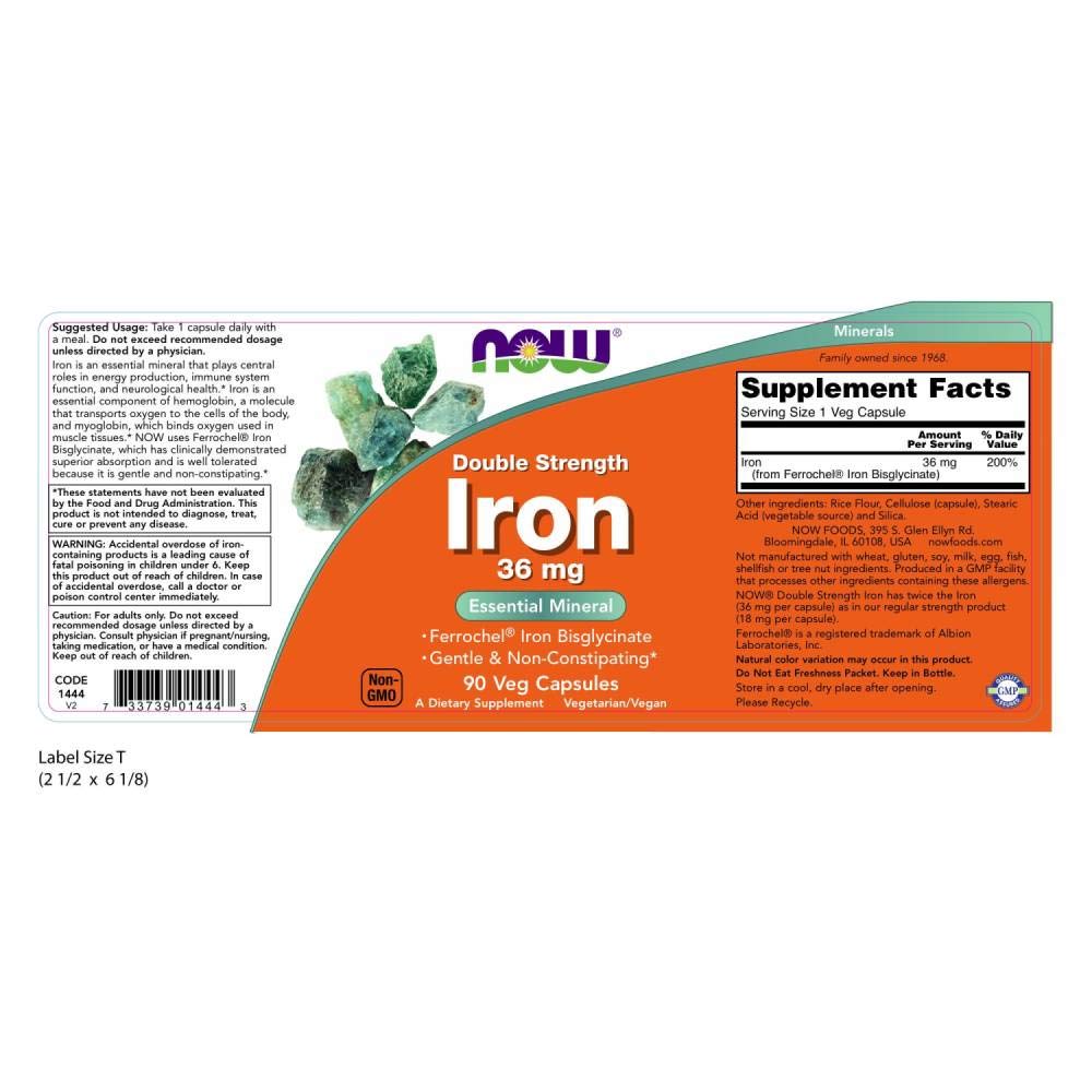 Foto 3 pulgar | Suplemento Now Iron 36 mg de Doble Concentración 90 Cápsulas Vegetarianas - Venta Internacional