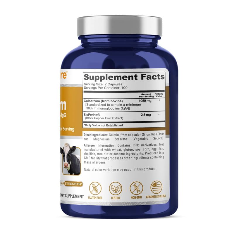 Foto 2 | Suplemento Nusapure Colostrum 1050 Mg 30% Igg 200 Cápsulas - Venta Internacional
