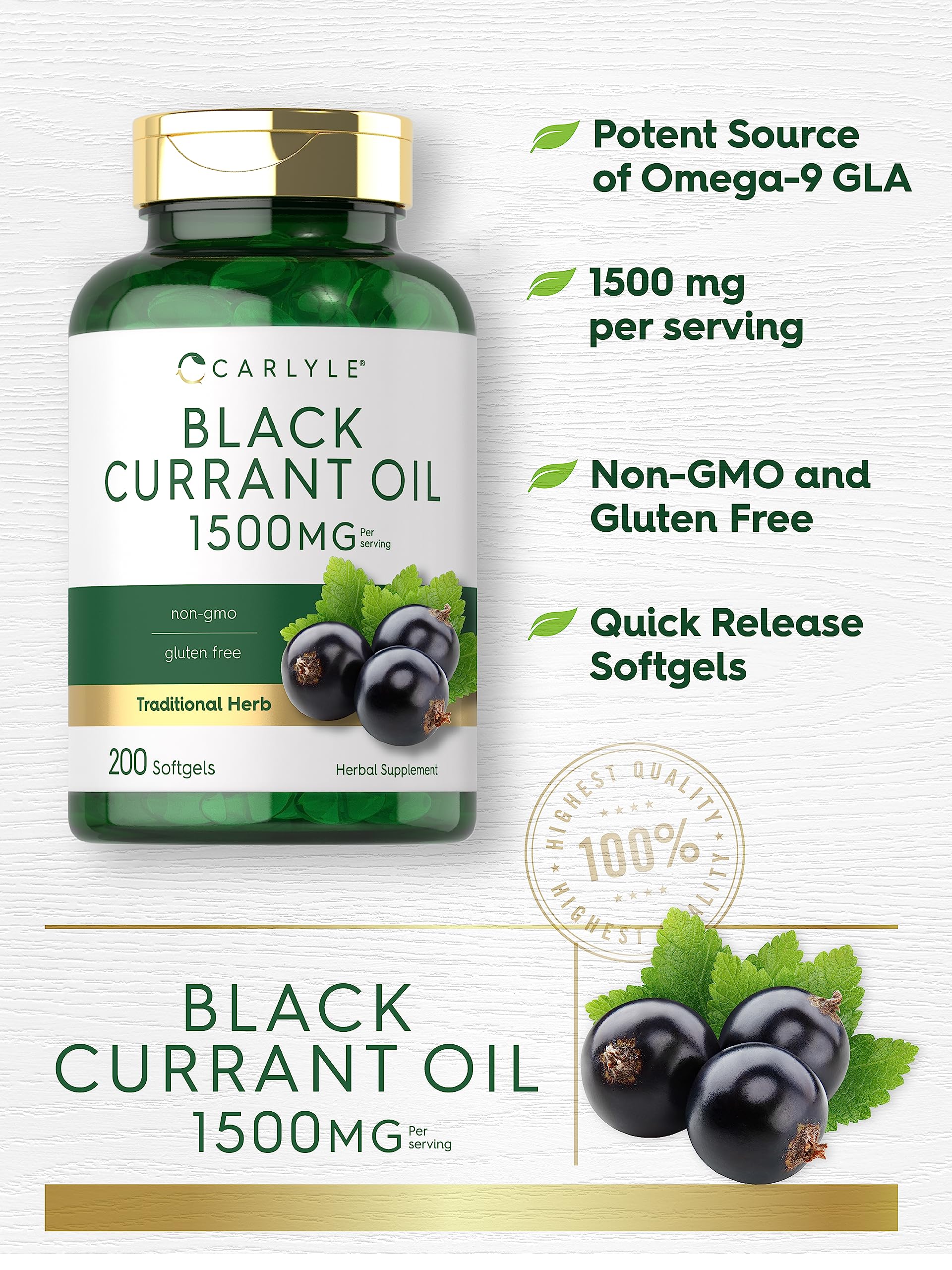 Foto 4 pulgar | Suplemento de Aceite De Grosella Negra Carlyle 1500 Mg 200 Unidades - Venta Internacional