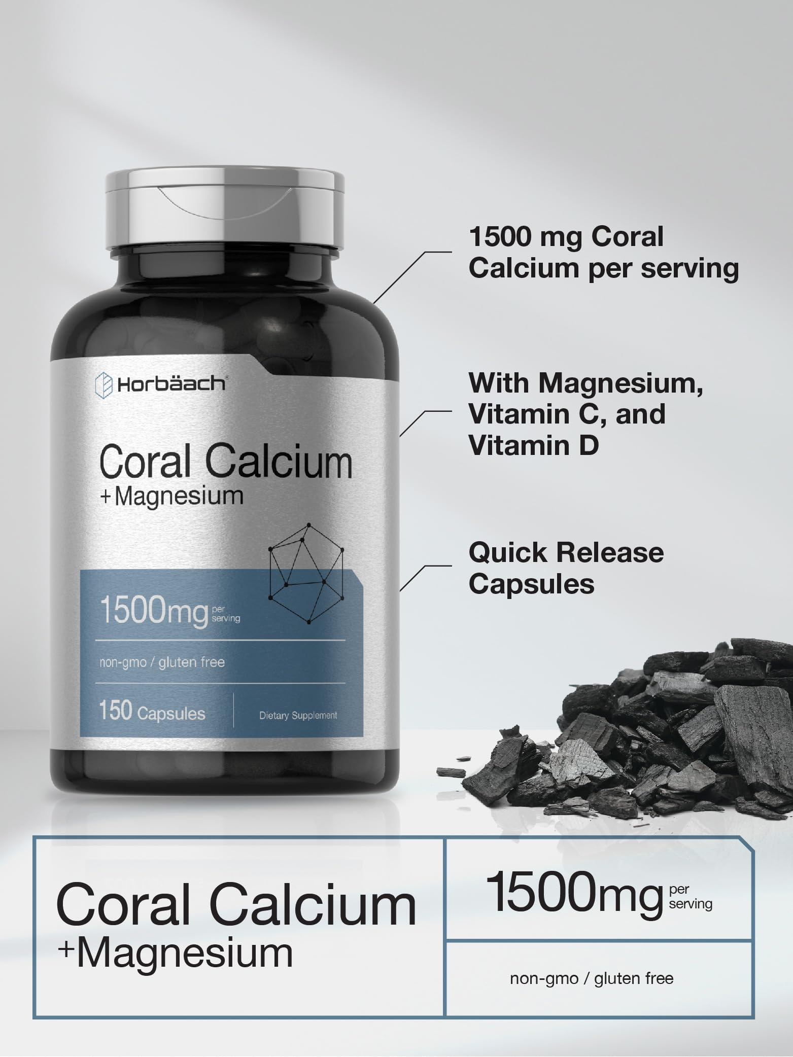 Foto 5 pulgar | Suplemento Horbäach Coral Calcium 1500 Mg 150 Cápsulas - Venta Internacional