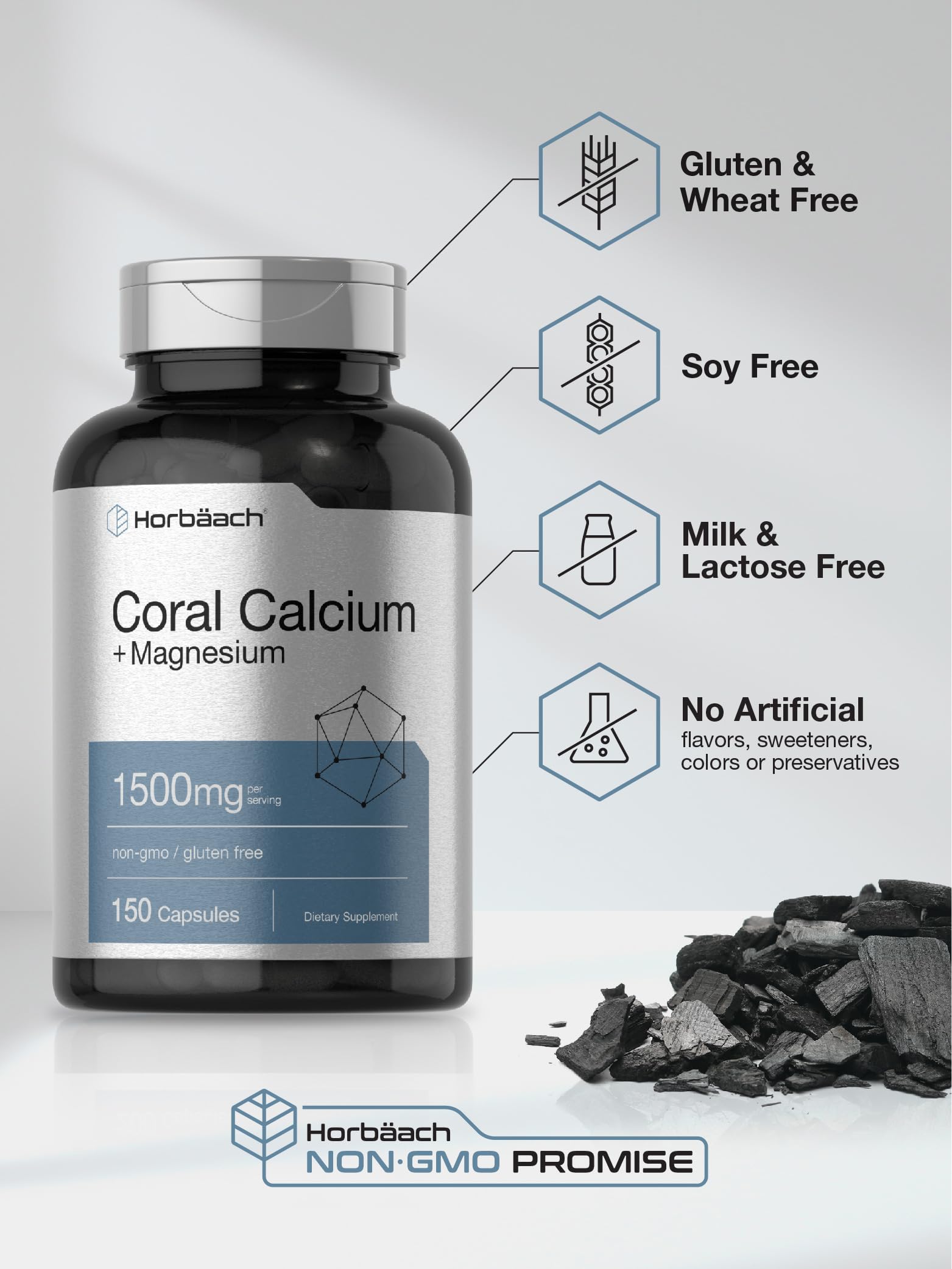 Foto 6 pulgar | Suplemento Horbäach Coral Calcium 1500 Mg 150 Cápsulas - Venta Internacional