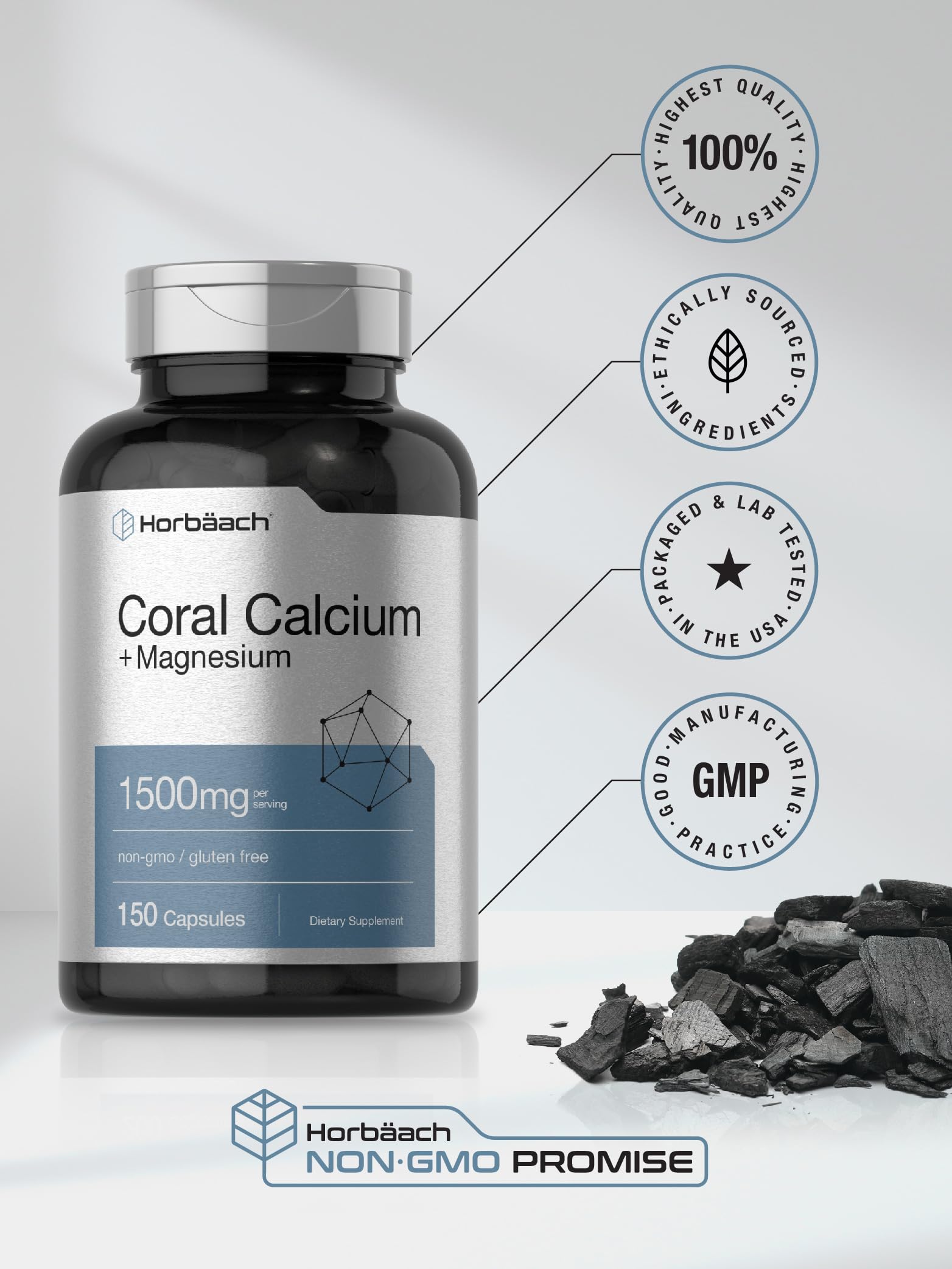 Foto 7 pulgar | Suplemento Horbäach Coral Calcium 1500 Mg 150 Cápsulas - Venta Internacional