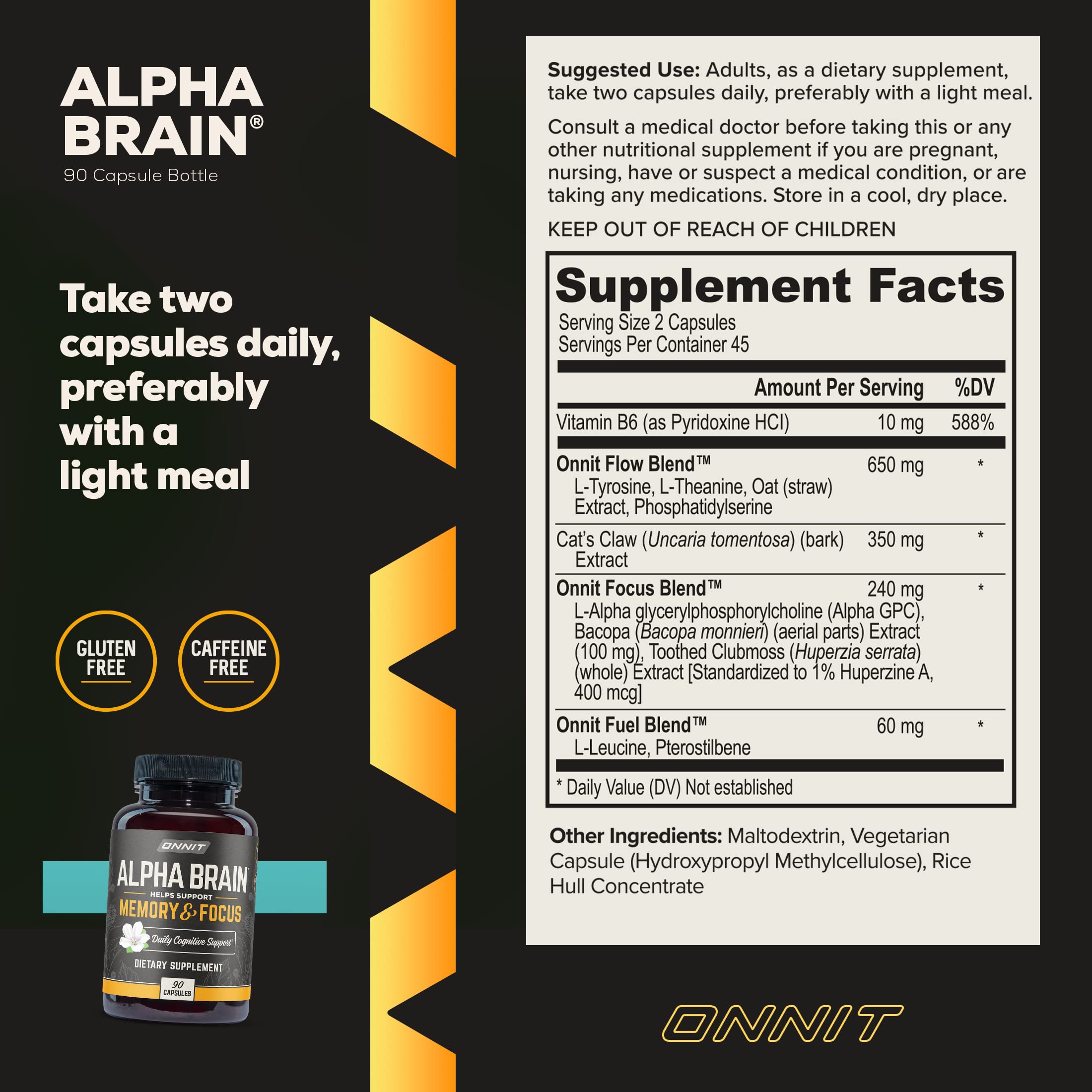 Foto 4 pulgar | Suplemento Nootrópico Premium Nootrópico Onnit Alpha Brain 90 Cápsulas - Venta Internacional