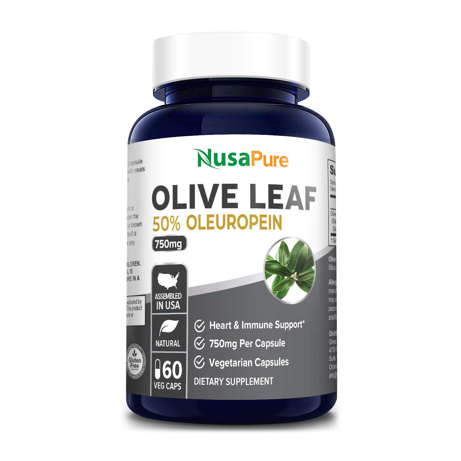 Foto 2 pulgar | Suplemento de Extracto de Hoja de Olivo Nusapure 750mg - 60 cápsulas veganas