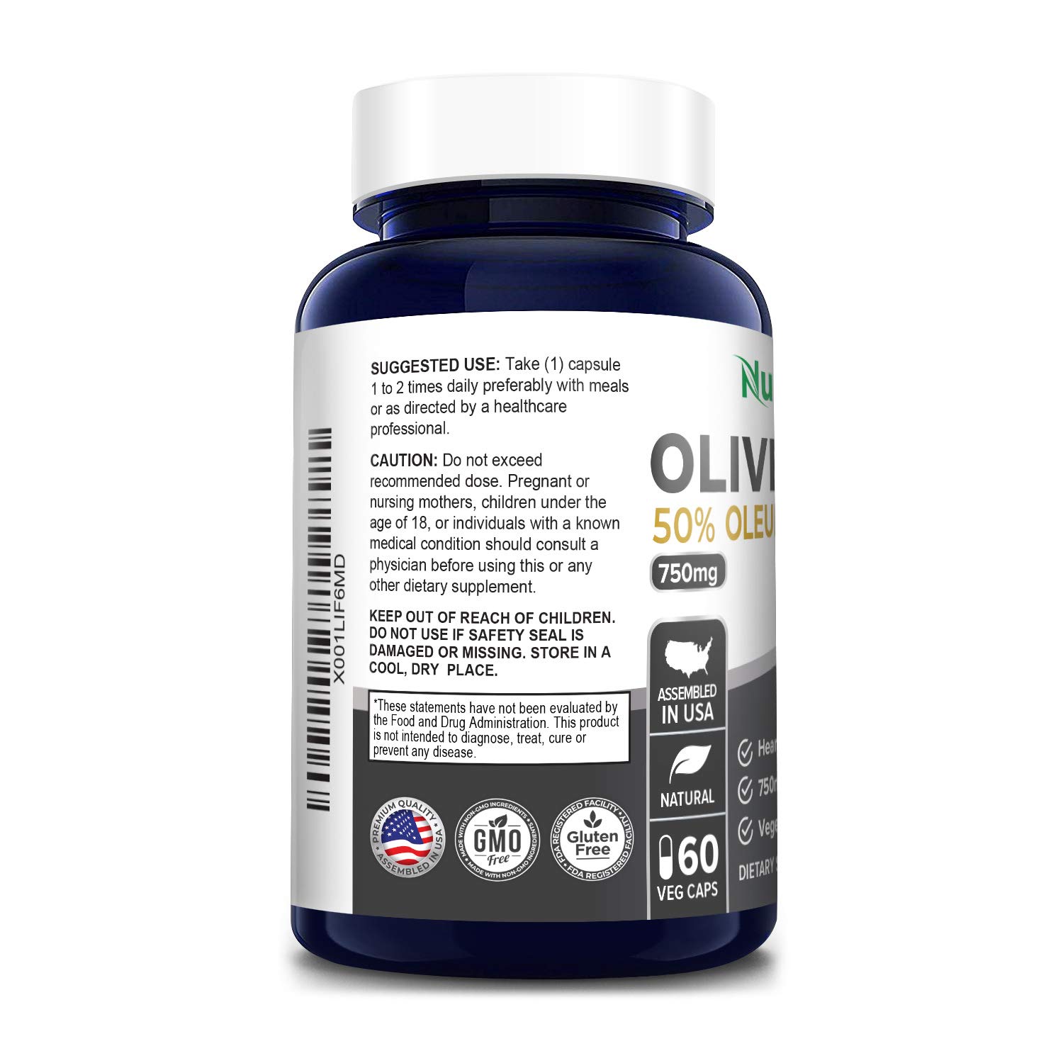 Foto 4 pulgar | Suplemento de Extracto de Hoja de Olivo Nusapure 750mg - 60 cápsulas veganas