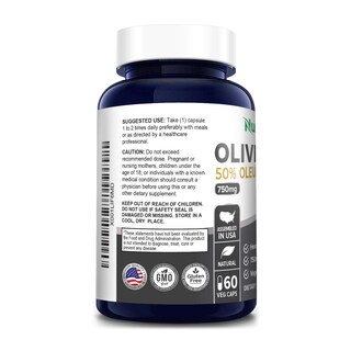 Foto 3 | Suplemento de Extracto de Hoja de Olivo Nusapure 750mg - 60 cápsulas veganas