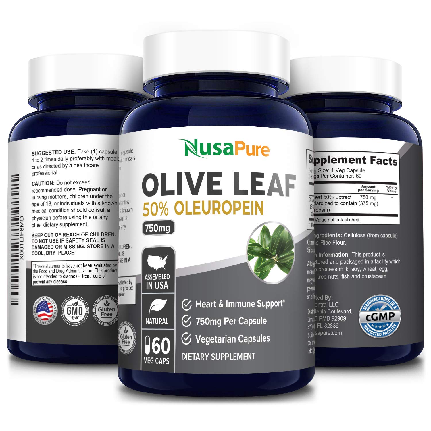 Foto 7 pulgar | Suplemento de Extracto de Hoja de Olivo Nusapure 750mg - 60 cápsulas veganas