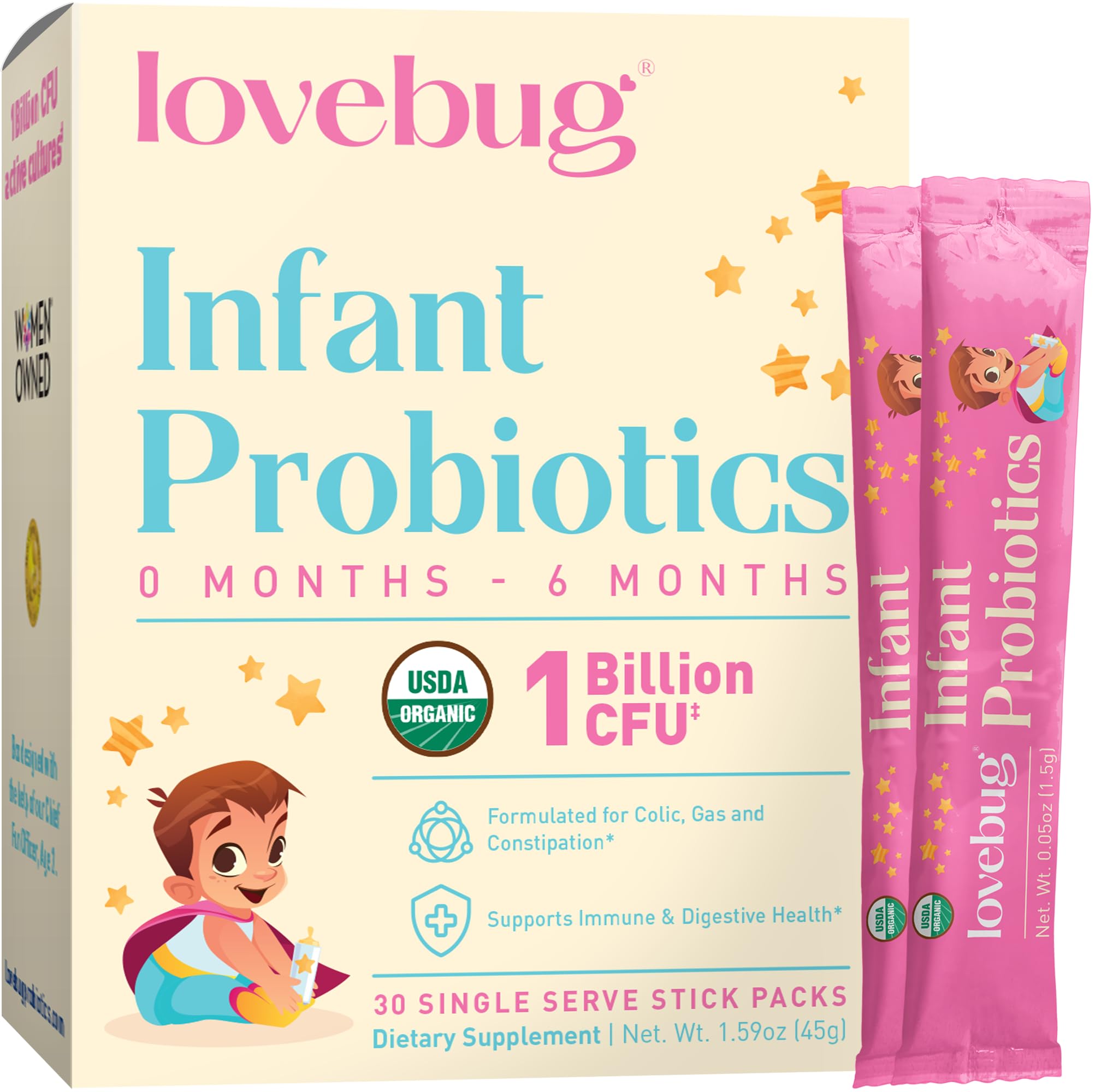 Probiótico Lovebug Usda Organic para Bebés de 0 a 6 Meses - Venta Internacional