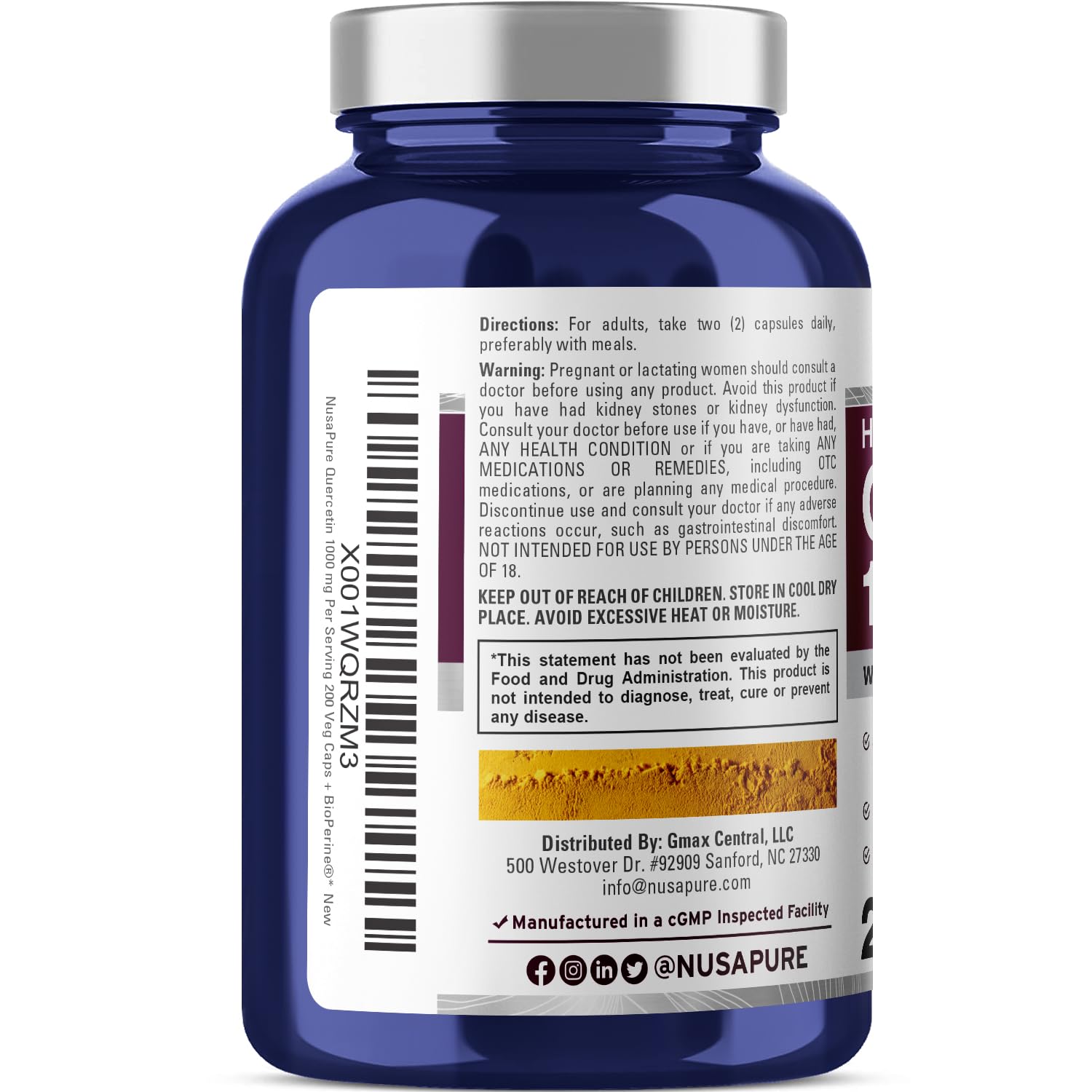 Foto 4 pulgar | Suplemento Nusapure Quercetin 200 Cápsulas Vegetarianas - Venta Internacional