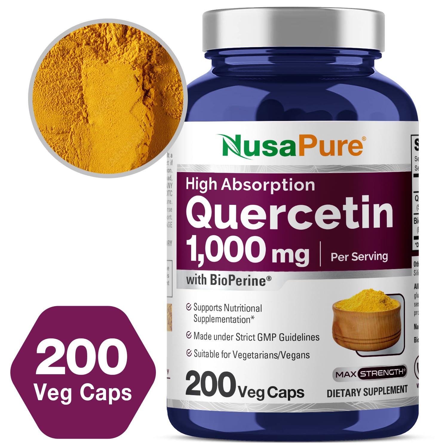 Foto 5 pulgar | Suplemento Nusapure Quercetin 200 Cápsulas Vegetarianas - Venta Internacional