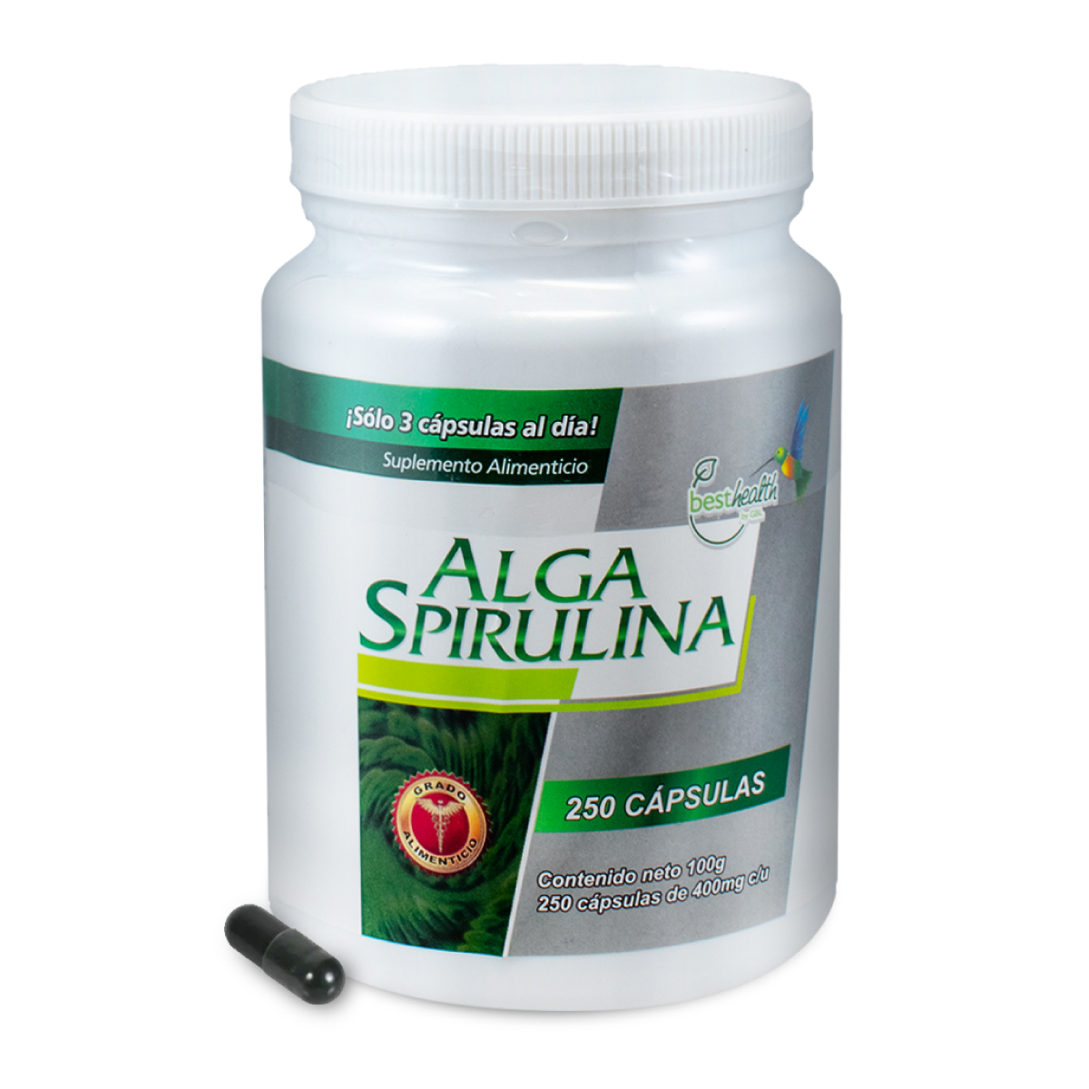 Foto 2 pulgar | Alga Spirulina Best Health 100 Cápsulas Certificada Pura Rica en Vitaminas Minerales y Proteínas