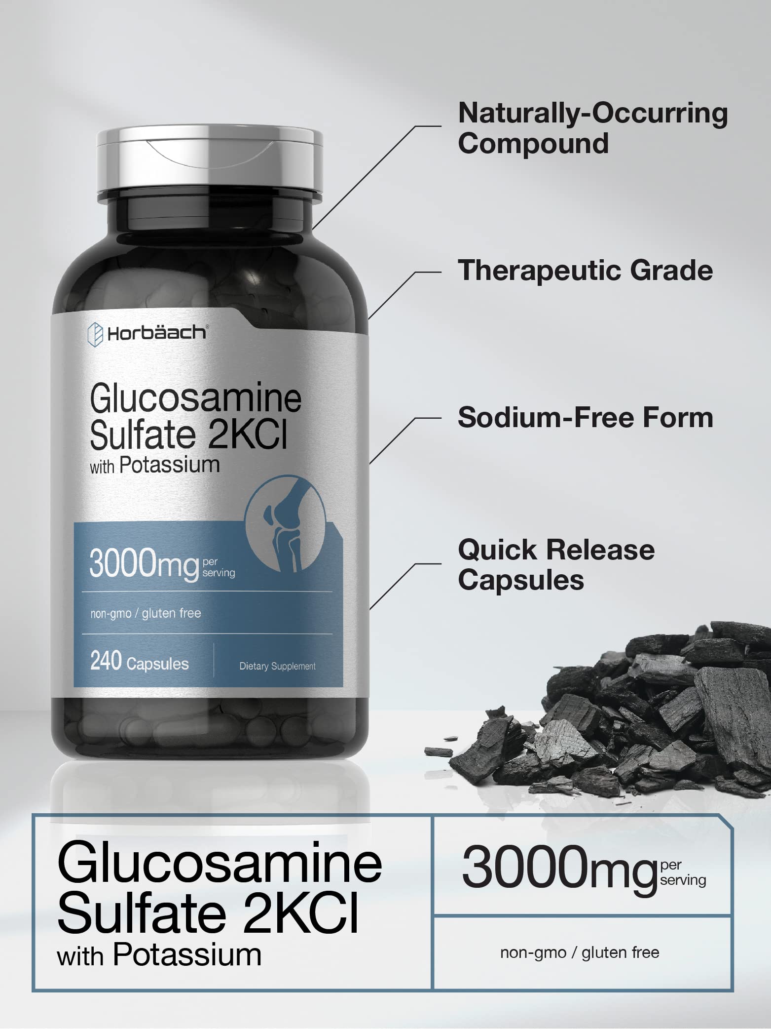Foto 4 pulgar | Suplemento Horbäach Sulfato de Glucosamina 2kci 3000 mg 240 Cápsulas - Venta Internacional