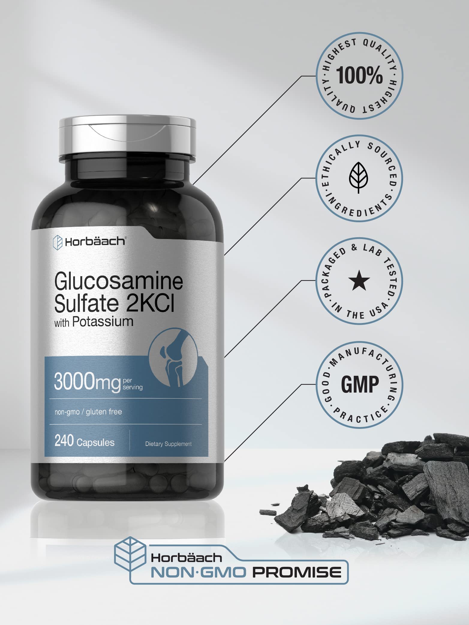 Foto 6 pulgar | Suplemento Horbäach Sulfato de Glucosamina 2kci 3000 mg 240 Cápsulas - Venta Internacional