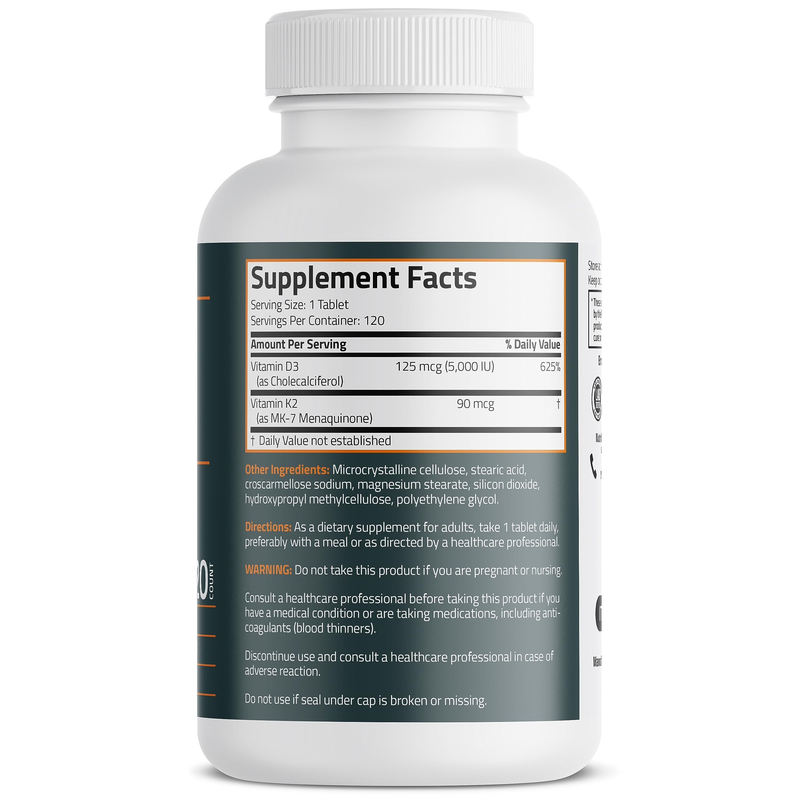 Foto 3 pulgar | Suplemento Bronson Basics de Vitamina K2 D3 5000 Ui/125 Mcg 120 Comprimidos - Venta Internacional
