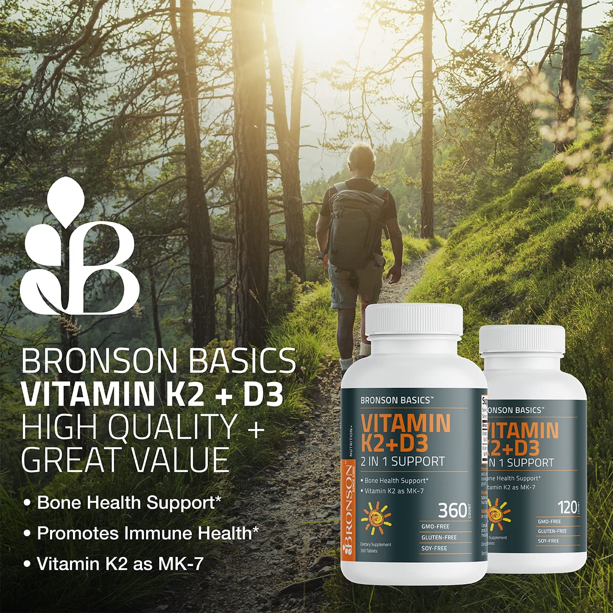 Foto 4 pulgar | Suplemento Bronson Basics de Vitamina K2 D3 5000 Ui/125 Mcg 120 Comprimidos - Venta Internacional