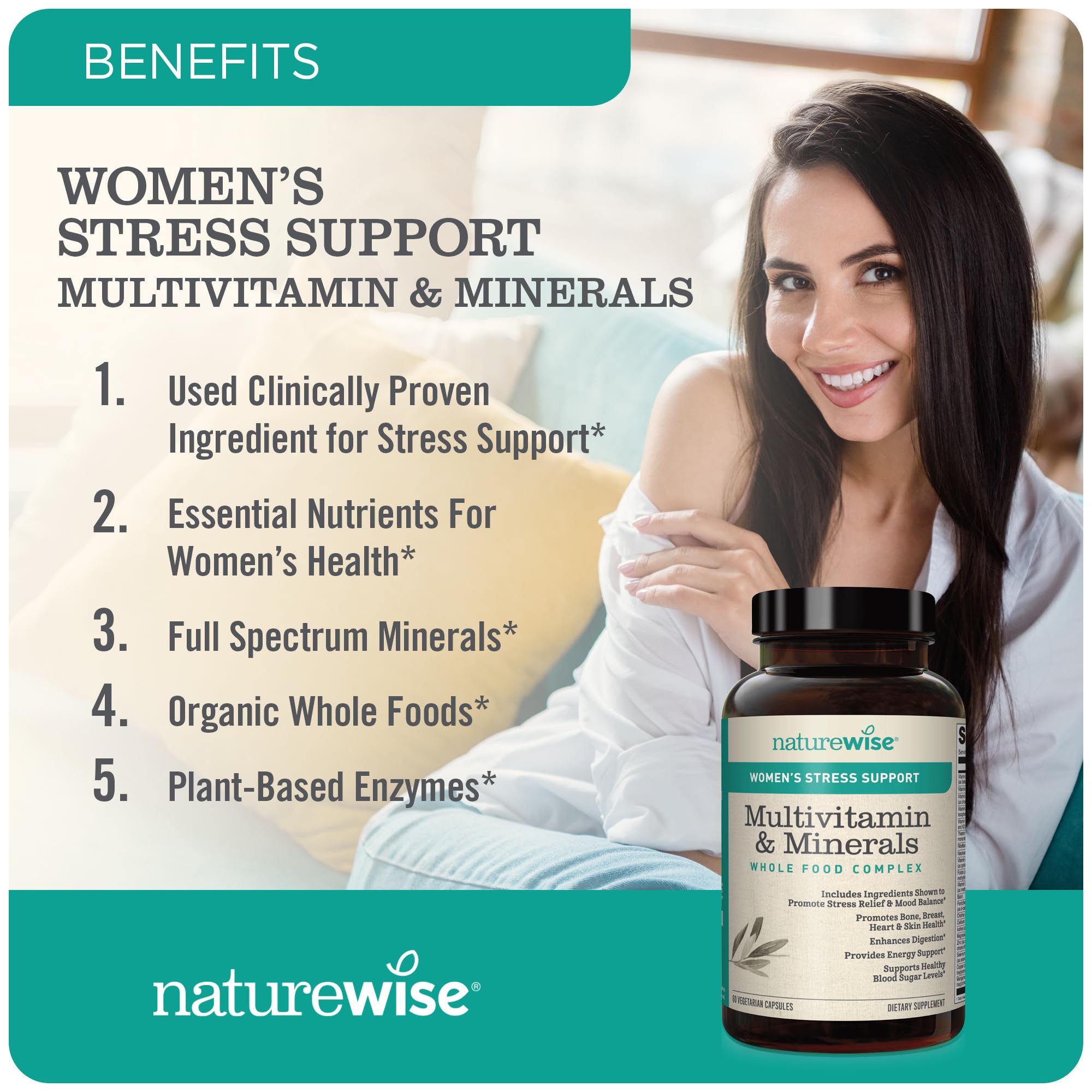 Foto 6 pulgar | Multivitamínico Naturewise para Mujeres con Apoyo al Estrés 60 Cápsulas - Venta Internacional