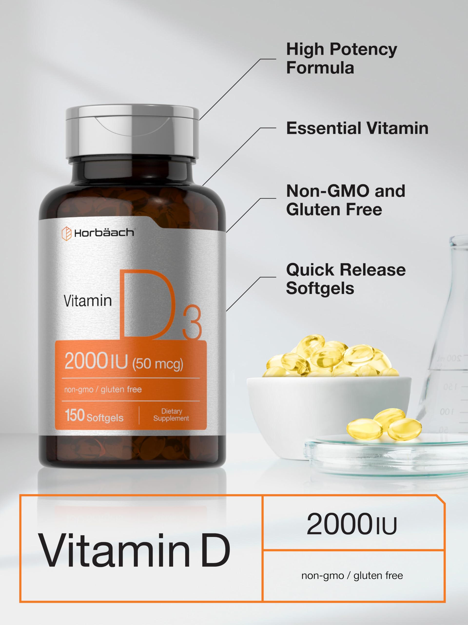 Foto 5 pulgar | Suplemento Horbaach con Vitamina D3 2000 Ui Cápsulas Blandas 150 Unidades - Venta Internacional