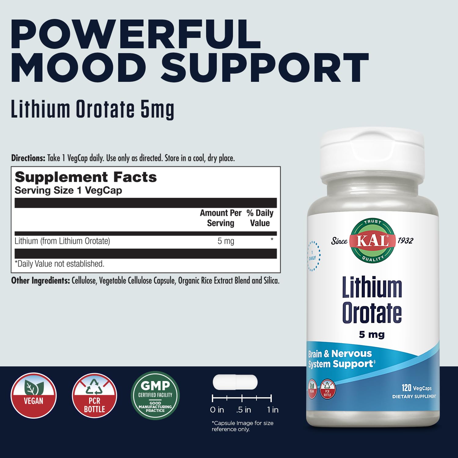 Foto 3 pulgar | Suplemento Kal Lithium Orotate de 120 Cápsulas-Venta Internacional