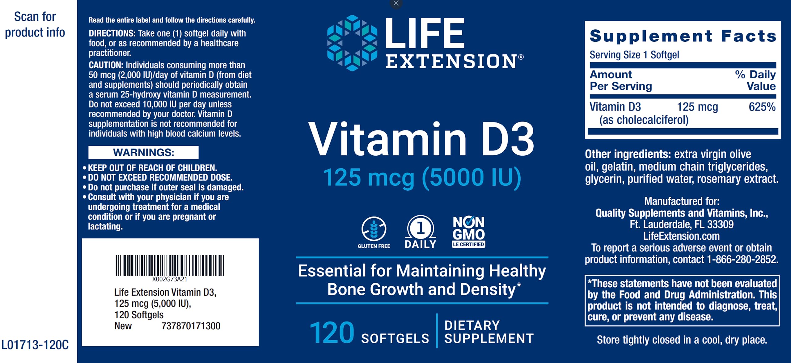 Foto 3 pulgar | Vitamina D3 Life Extension 5000 Iu 120 Cápsulas Blandas - Venta Internacional