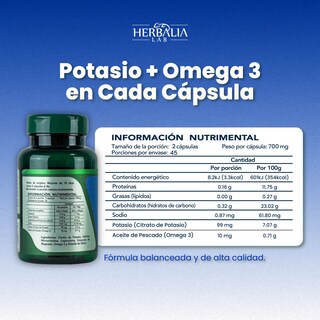 Foto 4 | Suplemento Herbalia Lab De Citrato De Potasio + Omega 3 Apoyo Nutricional Diario