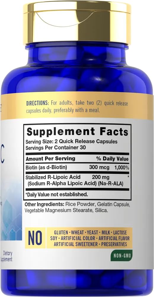 Foto 3 pulgar | Suplemento de Ácido R-lipoico Carlyle 200 Mg | 60 Cápsulas con Biotina - Venta Internacional